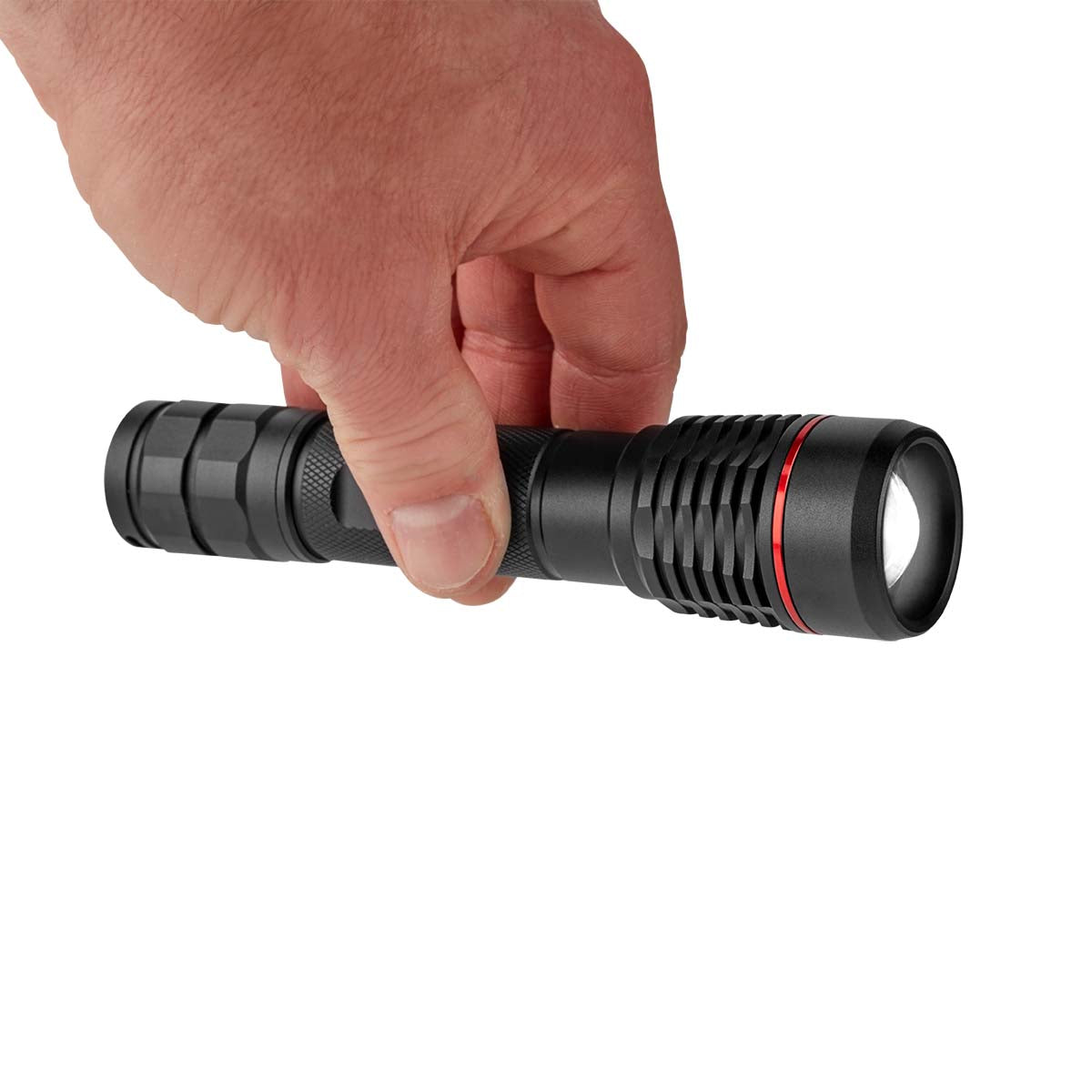 LED-Taschenlampe | Batteriebetrieben | 3.7 V DC | 10 W | N/A | Batterien enthalten | Wiederaufladbar | Nennlichtstrom: 1000 lm | Lichtbereich: 200 m | Strahlungswinkel: 10 °