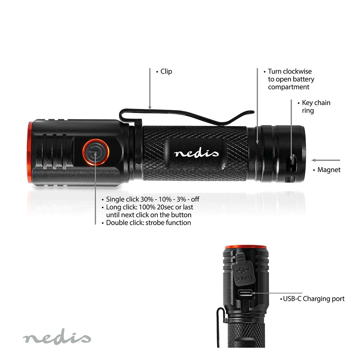 LED-Taschenlampe | Batteriebetrieben | 3.7 V DC | 20 W | N/A | Batterien enthalten | Wiederaufladbar | Nennlichtstrom: 2000 lm | Lichtbereich: 180 m | Strahlungswinkel: 10 °