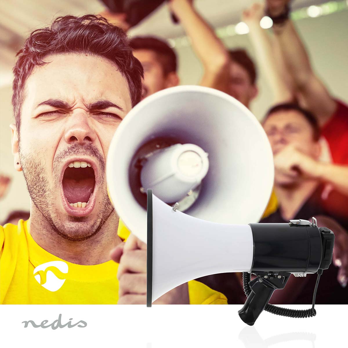 Megaphon | Maximale Reichweite: 1500 m | max. Lautstärke-Regler: 120 dB | Abnehmbares Mikrofon | Eingebaute Sirene | Aufnahmefunktion | USB Wiedergabe | Schulterriemen | Schwarz / Weiss