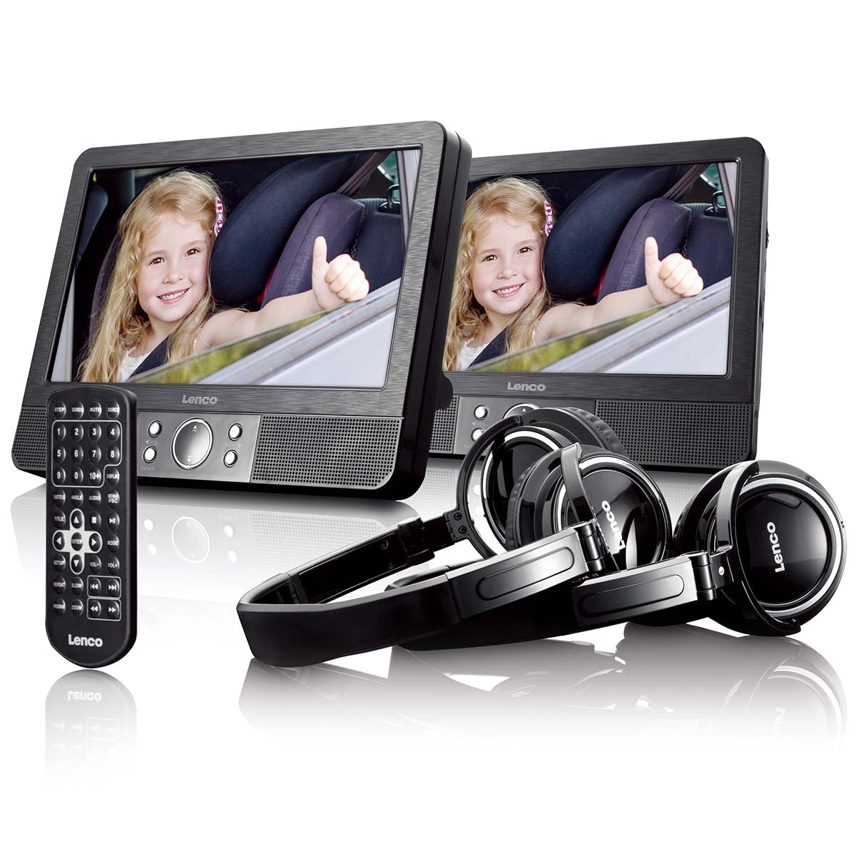 9 Zoll DVD-Doppelbildschirm mit Halterungen und Kopfhörer Schwarz