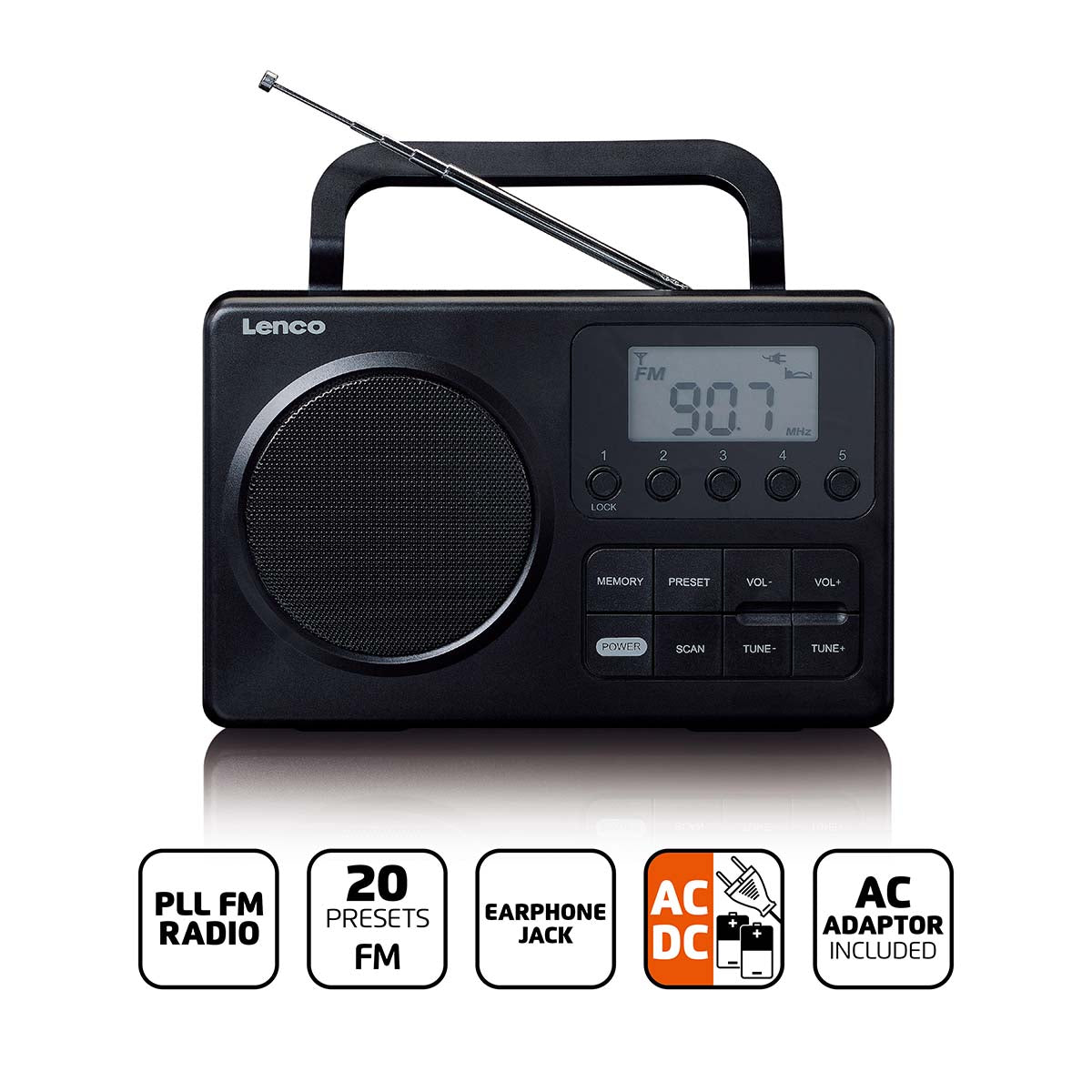MPR-035BK Kompaktes tragbares FM Radio mit LCD Bildschirm Schwarz