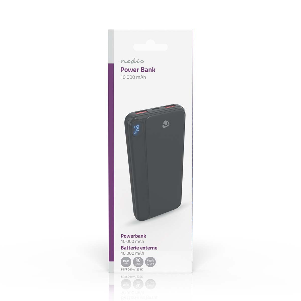 powerbank | 10000 mAh | 1.5 / 1.67 / 2.0 / 2.22 / 3.0 A | Anzahl der Ausgänge: 3 | Ausgangsanschluss: 1x USB-C™ / 2x USB-A | Eingangsverbindung: 1x USB-C™ | PD3.0 20W | Lithium-Polymer | Anzeige