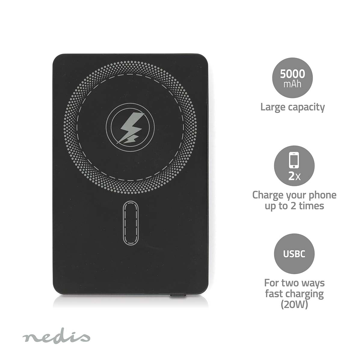 powerbank | 5000 mAh | kabelloses Laden | 1.67 / 2.22 / 3.0 A | Anzahl der Ausgänge: 1 | Ausgangsanschluss: 1x USB-C™ | Eingangsverbindung: 1x USB-C™ | PD3.0 20W | Lithium-Polymer