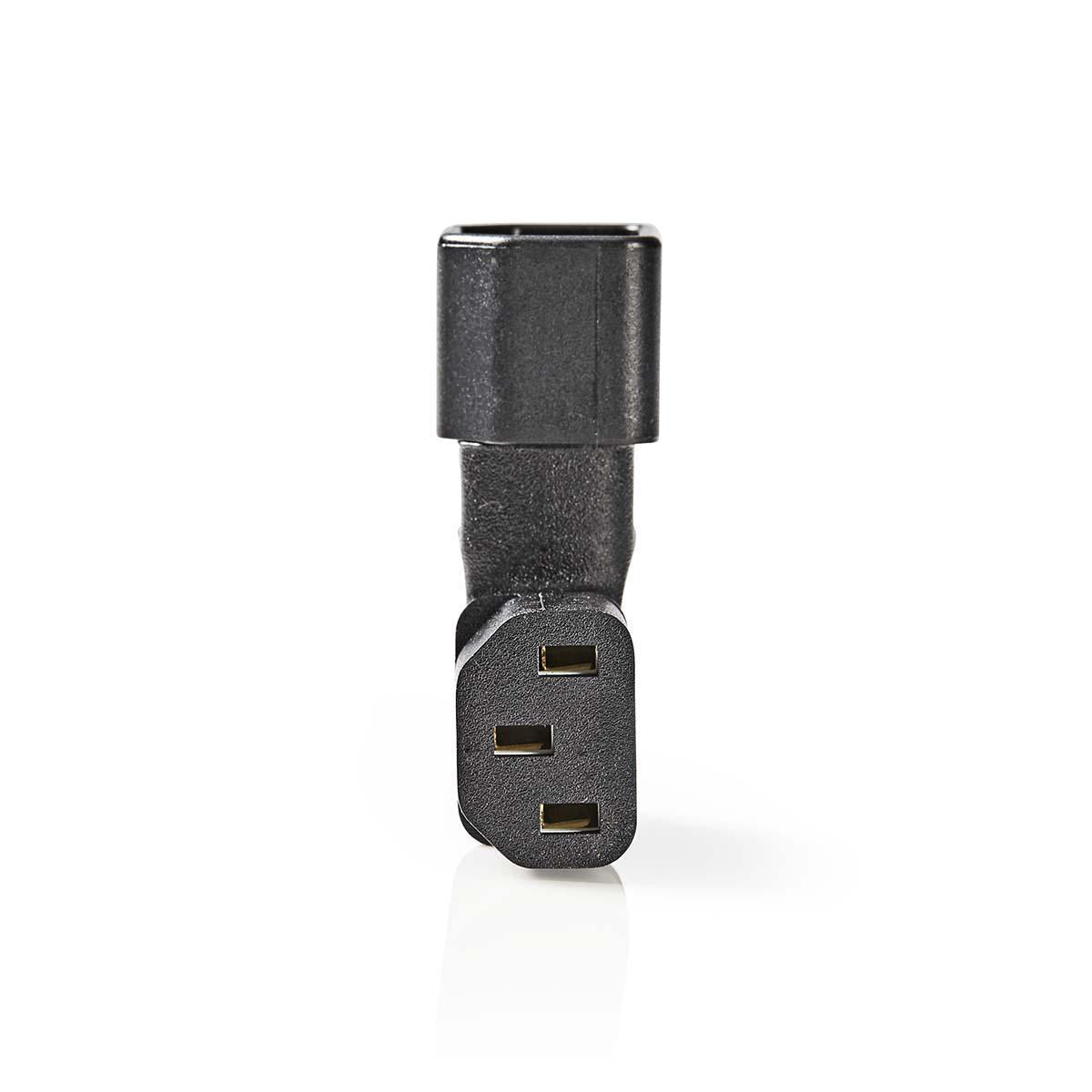 Extension Plug | IEC-320-C13 | IEC-320-C14 | Links abgewinkelt | Vernickelt | PVC | Schwarz | Box | 1 Stück