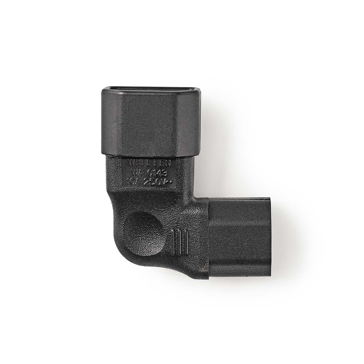 Extension Plug | IEC-320-C13 | IEC-320-C14 | Links abgewinkelt | Vernickelt | PVC | Schwarz | Box | 1 Stück