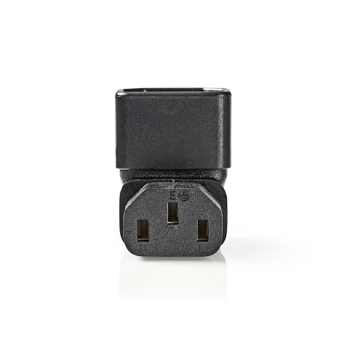 Extension Plug | IEC-320-C13 | IEC-320-C14 | 90° abgewinkelt | Vernickelt | PVC | Schwarz | Box | 1 Stück