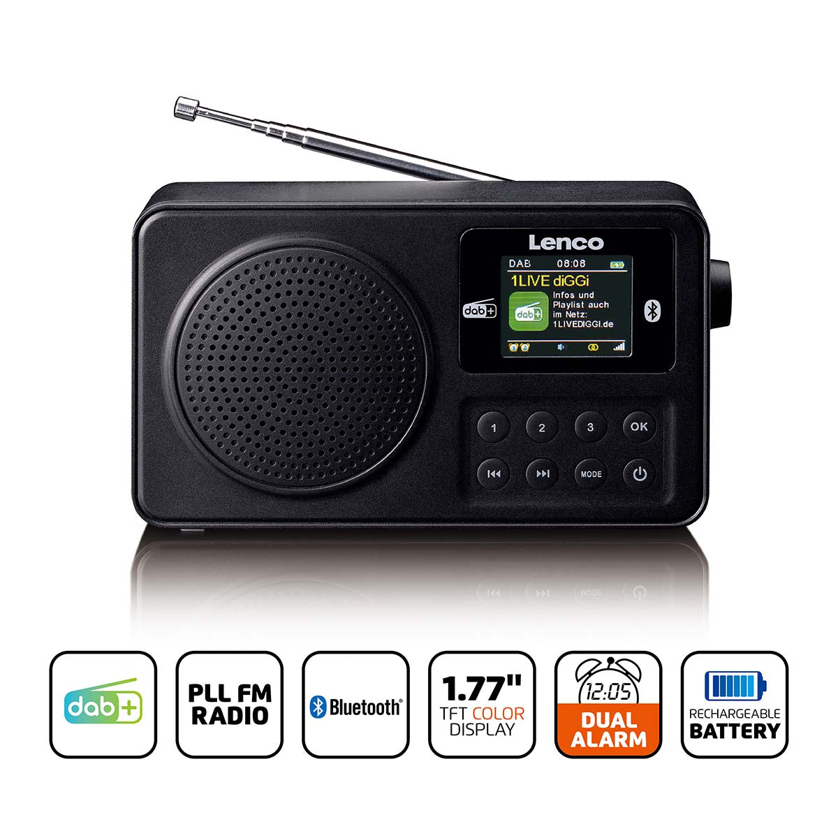 Tragbares DAB+/FM-Radio mit Bluetooth Schwarz