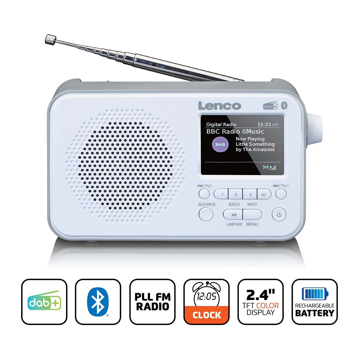 Tragbares DAB+ FM-Radio mit Bluetooth® 2,4" TFT-Display Weiß