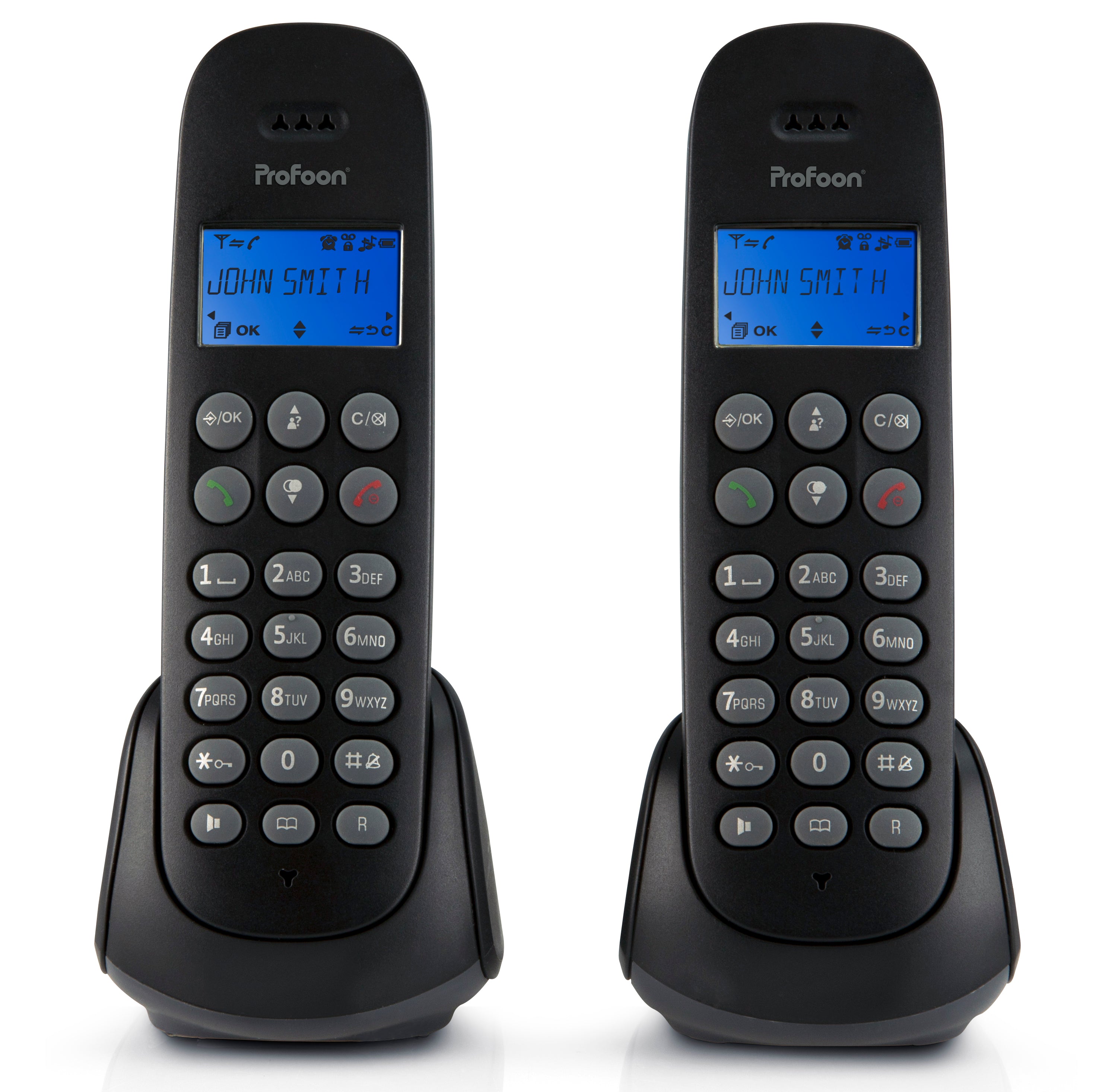 Schnurloses Telefon mit 2 Hörern Schwarz
