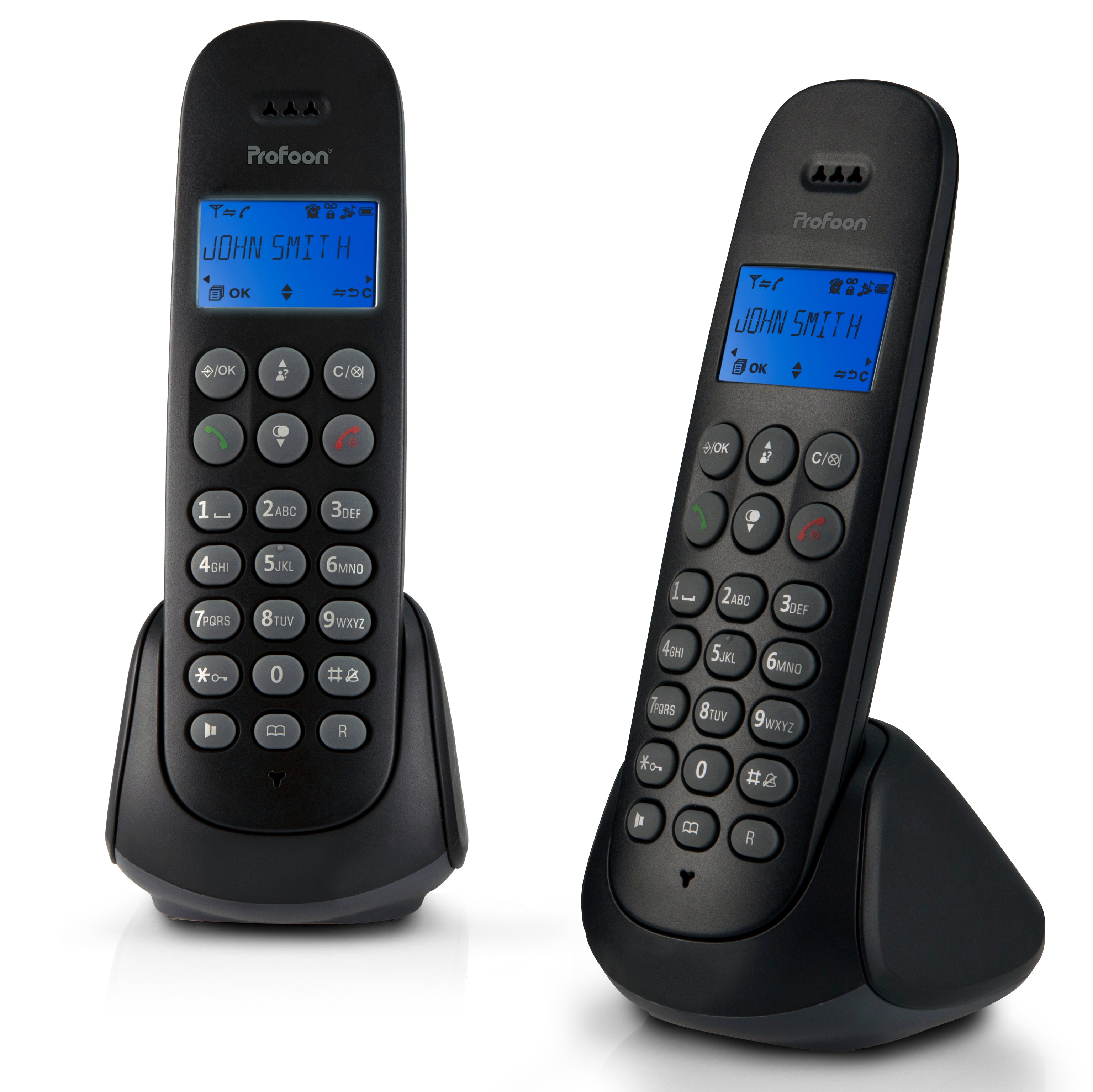 Schnurloses Telefon mit 2 Hörern Schwarz