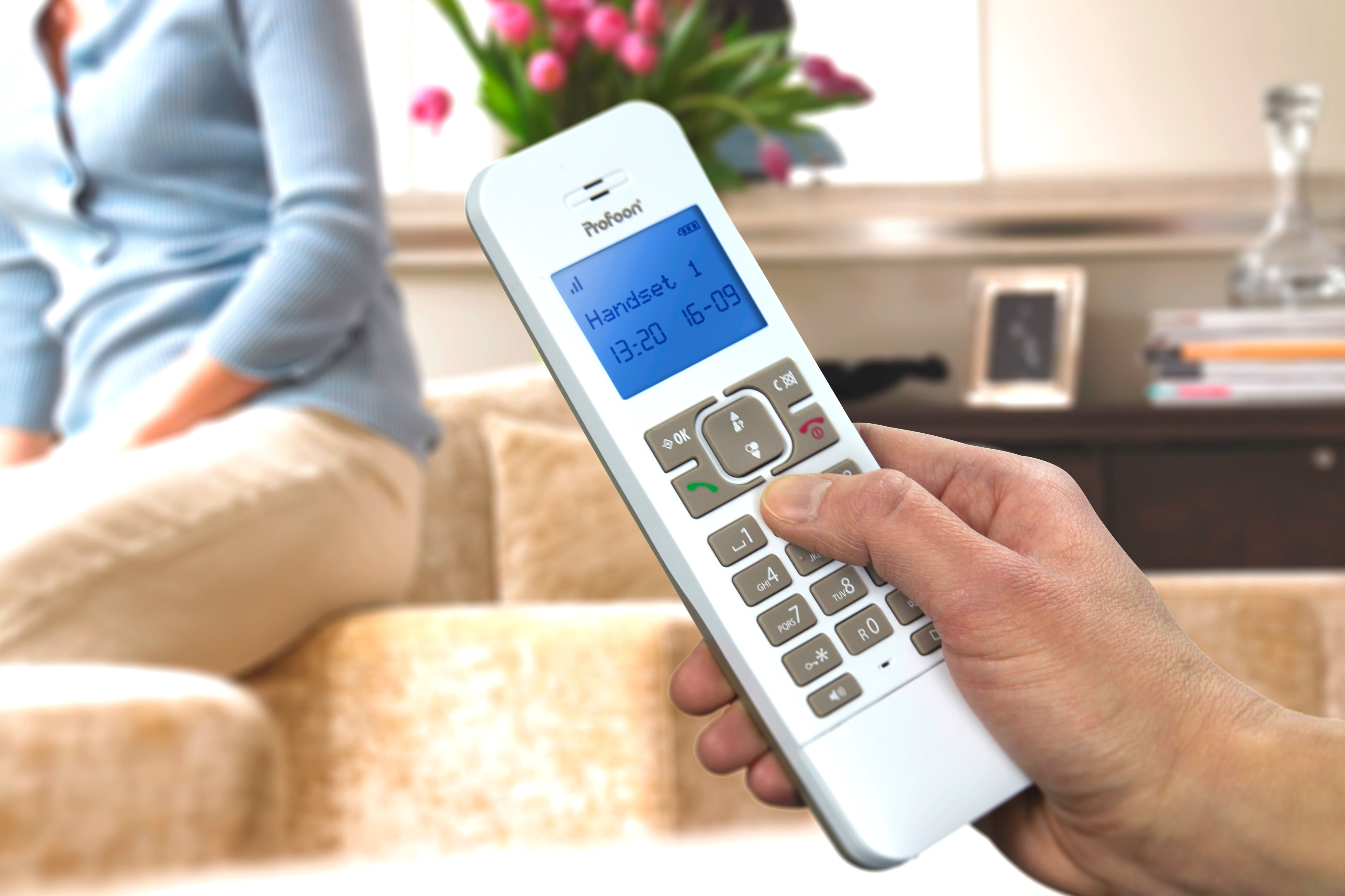 Schnurloses Telefon mit 1 Hörer Weiß / Taupe