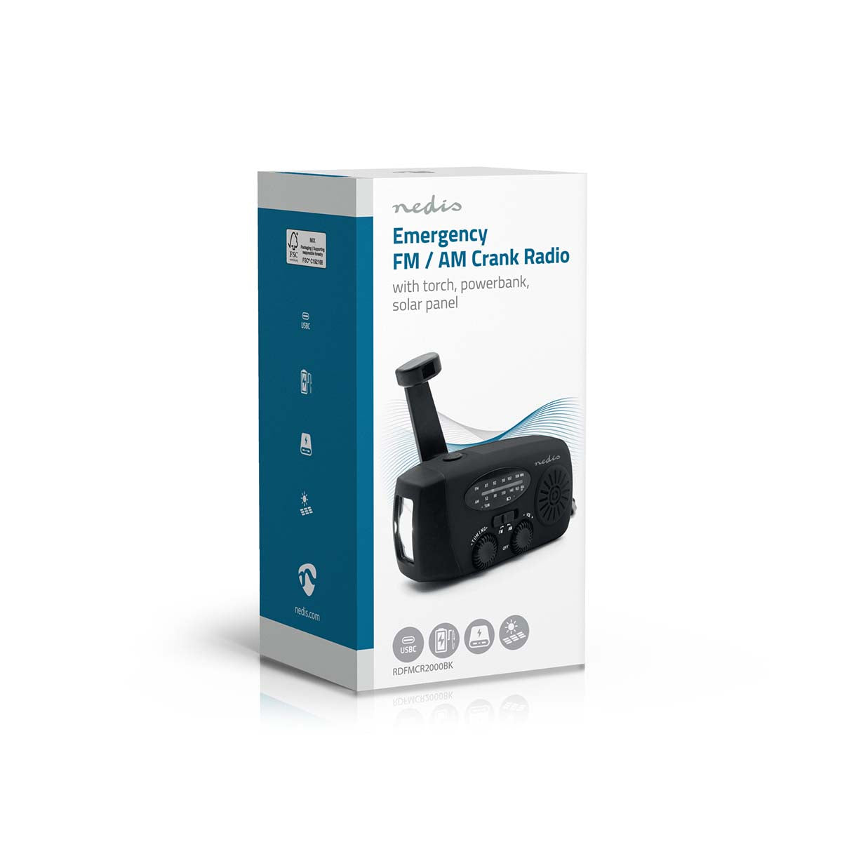 Notfallradio | Tisch Ausführumg | AM / FM | Powerbank Funktion | Akkubetrieben / Handkurbel / Stromversorgung über USB | Schwarz