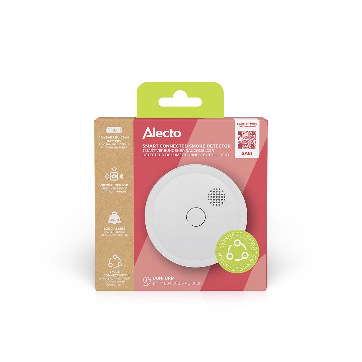 Drahtlos anschließbarer Rauchmelder 10 Jahre Weiß