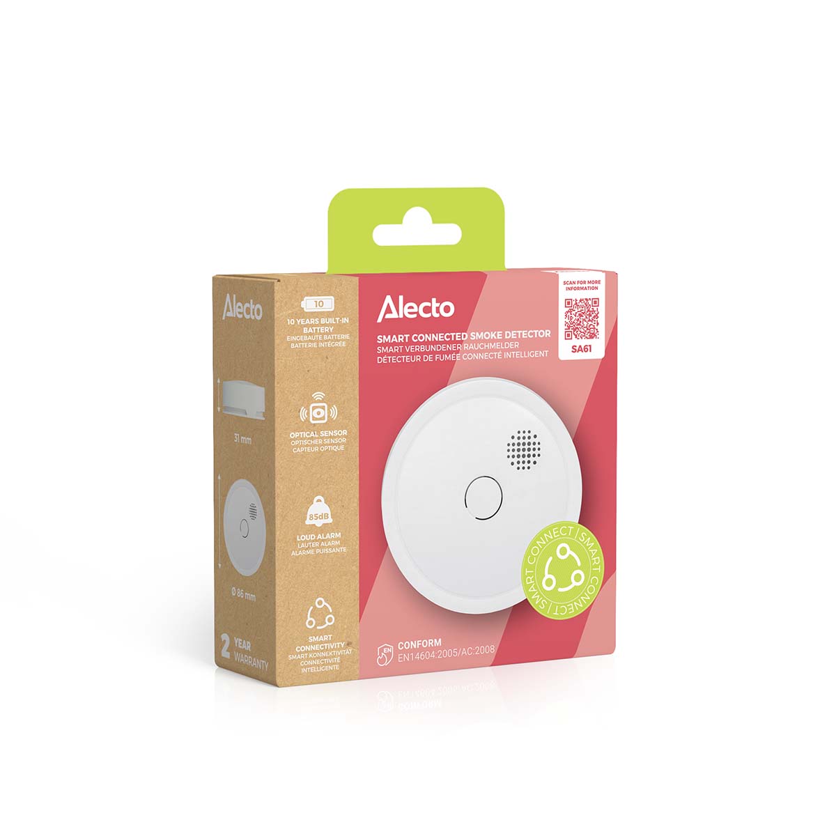 Drahtlos anschließbarer Rauchmelder 10 Jahre Weiß