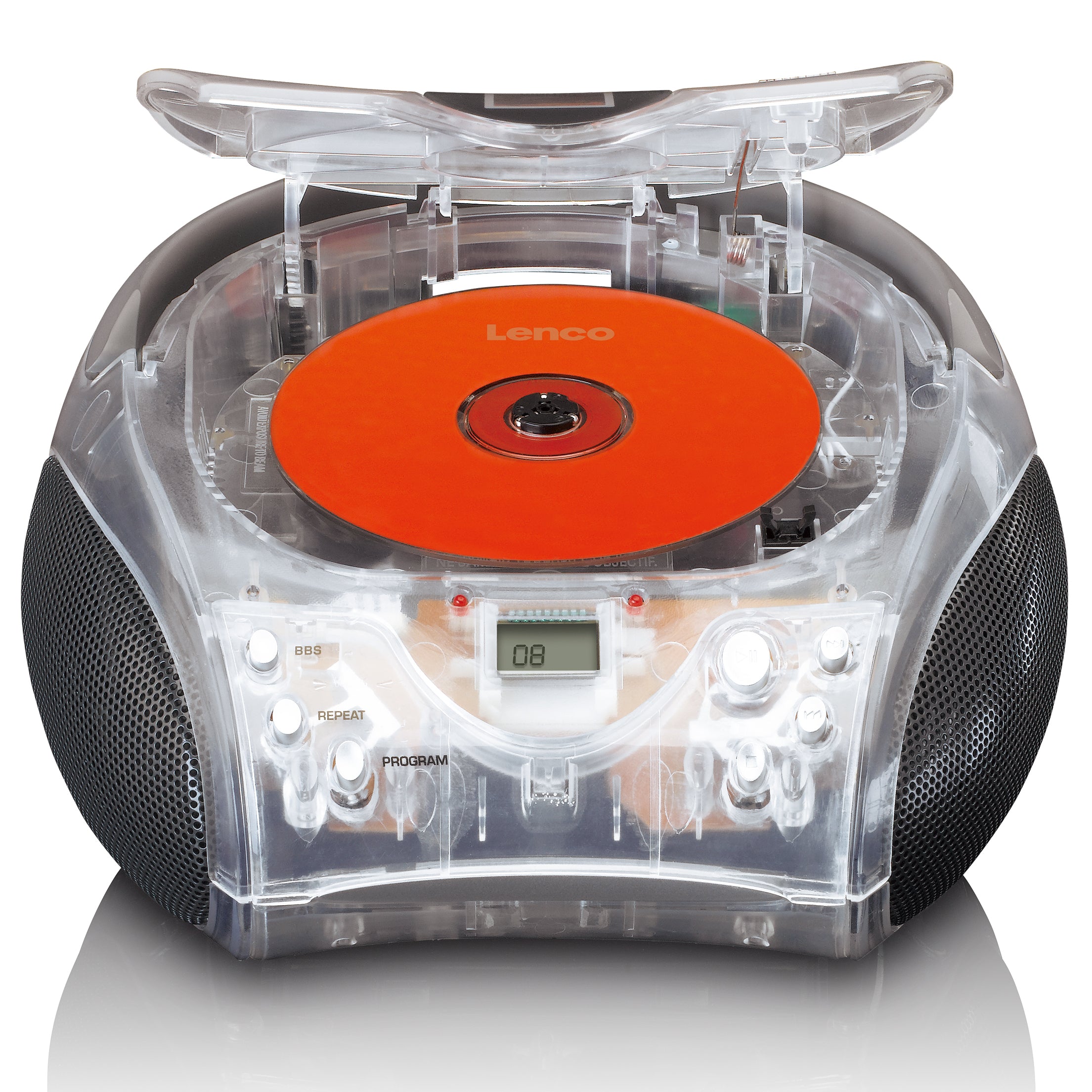 Tragbares Stereo-FM-Radio mit CD-Player Transparent