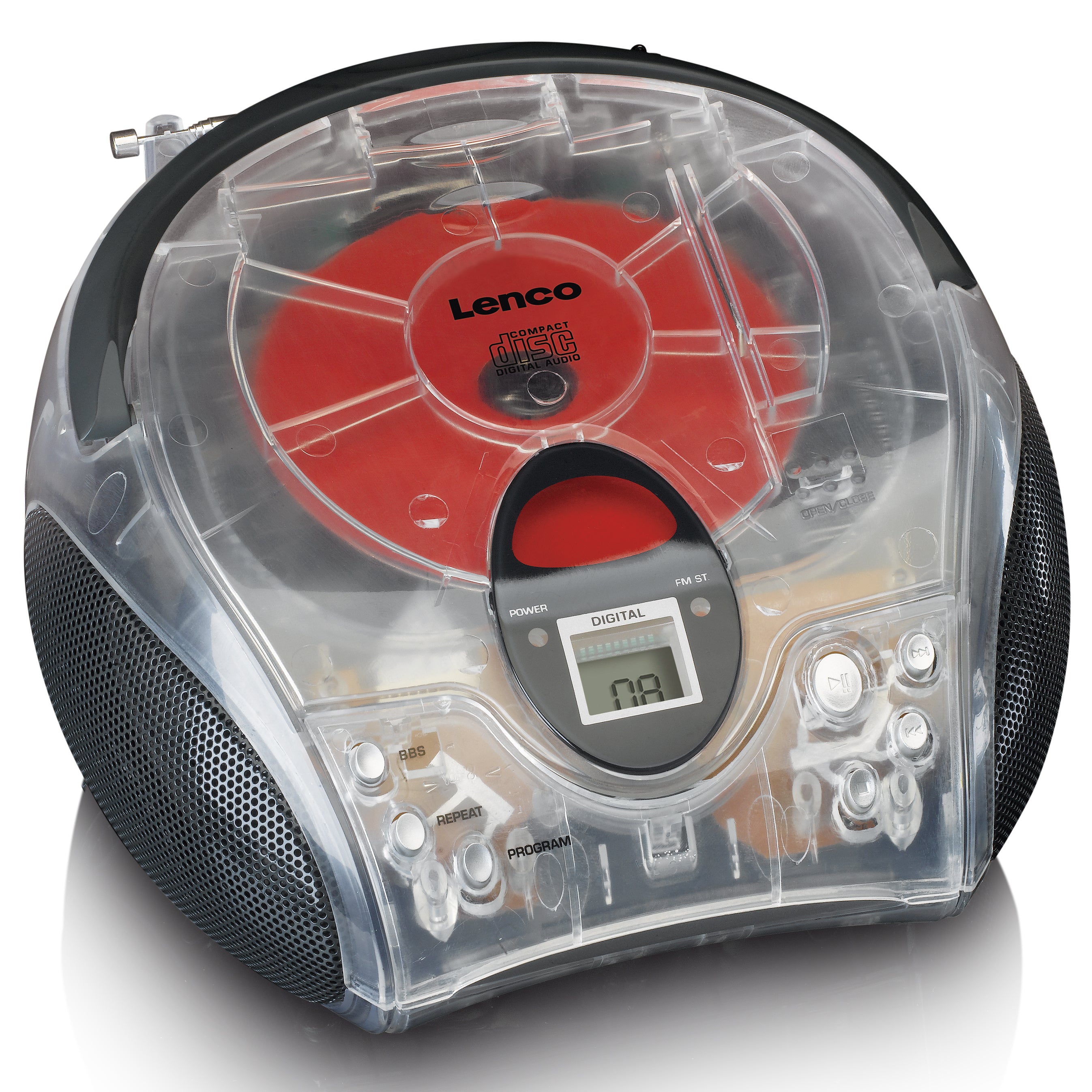 Tragbares Stereo-FM-Radio mit CD-Player Transparent