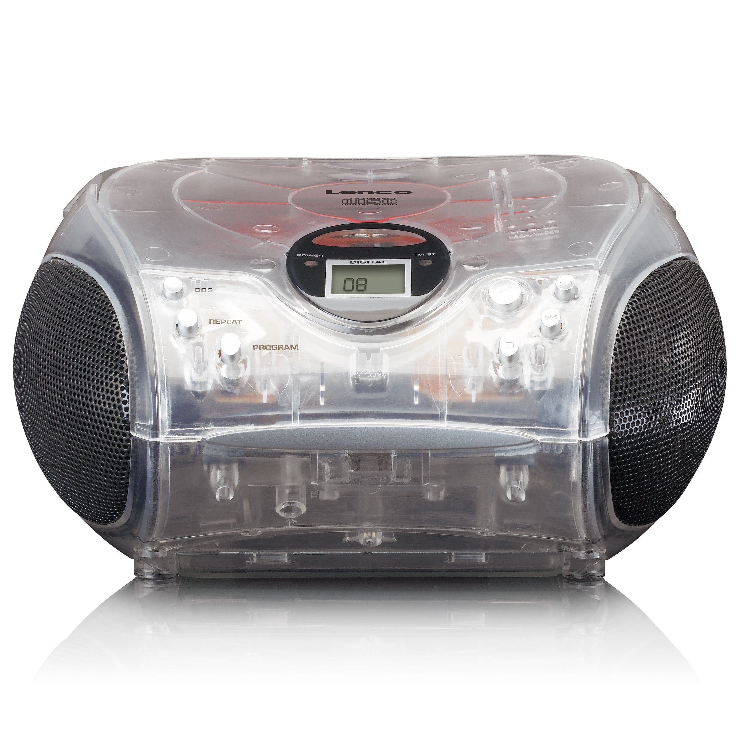 Tragbares Stereo-FM-Radio mit CD-Player Transparent