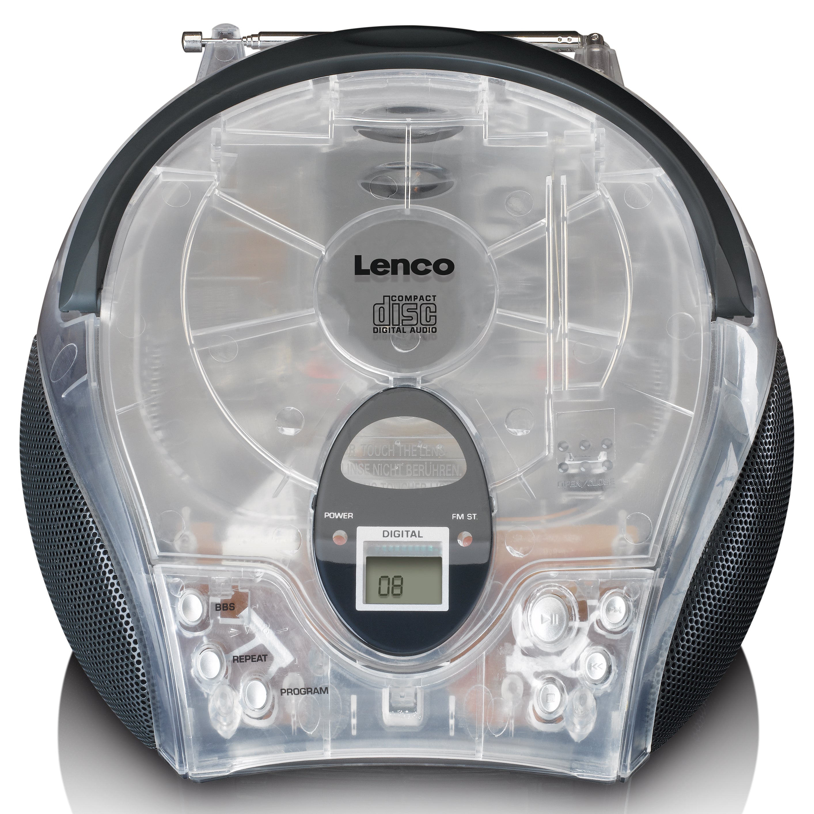 Tragbares Stereo-FM-Radio mit CD-Player Transparent