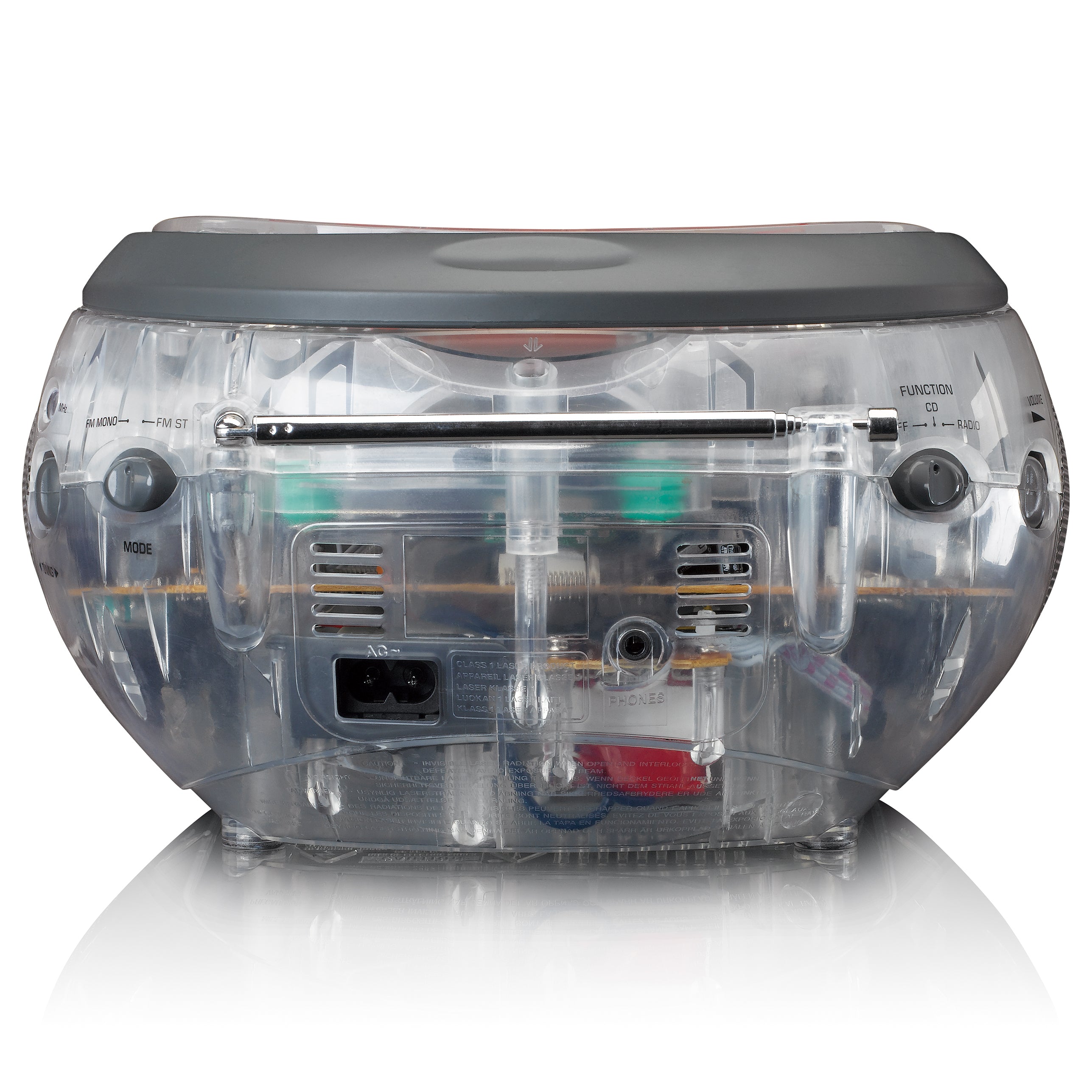 Tragbares Stereo-FM-Radio mit CD-Player Transparent