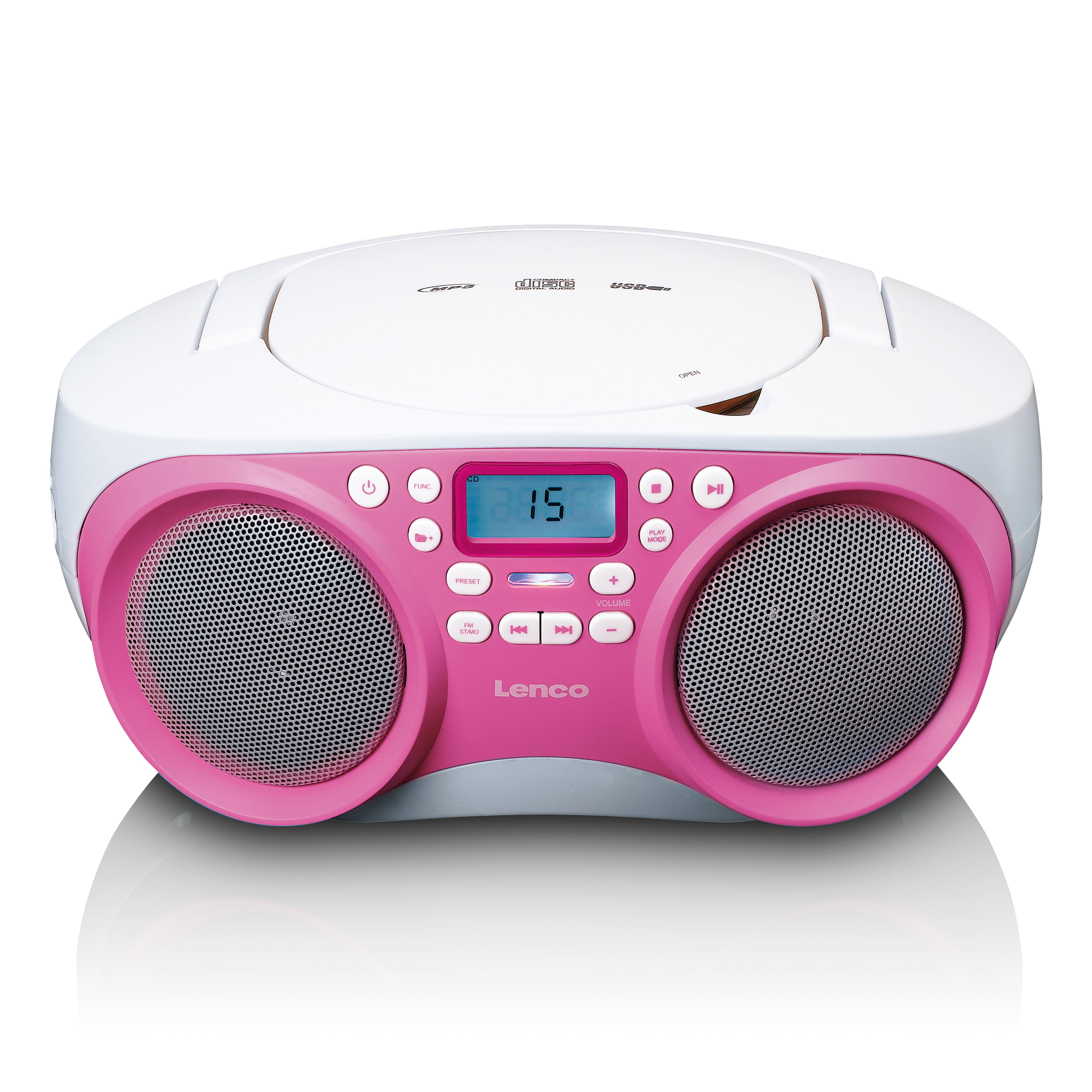 Tragbares FM-Radio/CD/MP3 und USB-Spieler Rosa