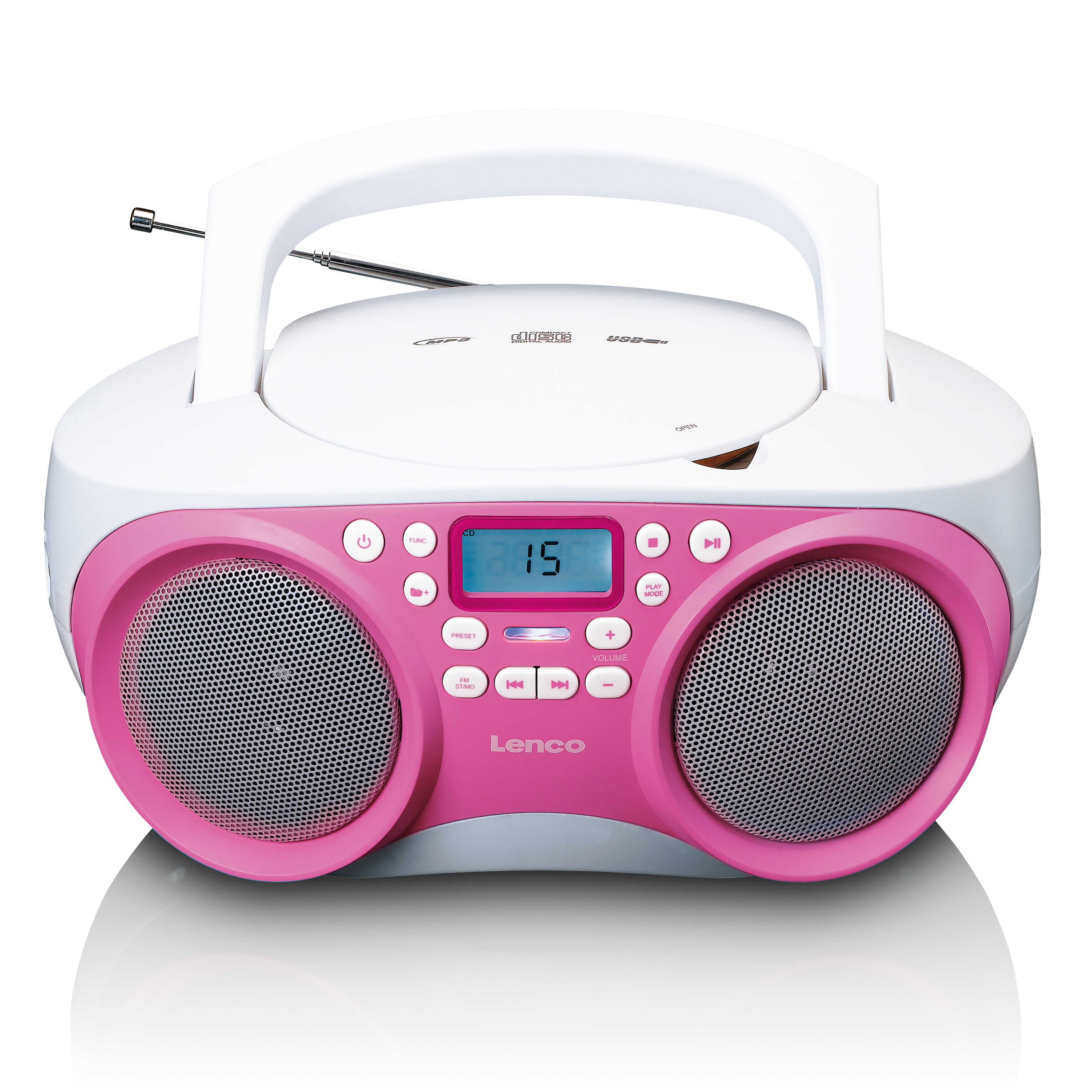 Tragbares FM-Radio/CD/MP3 und USB-Spieler Rosa