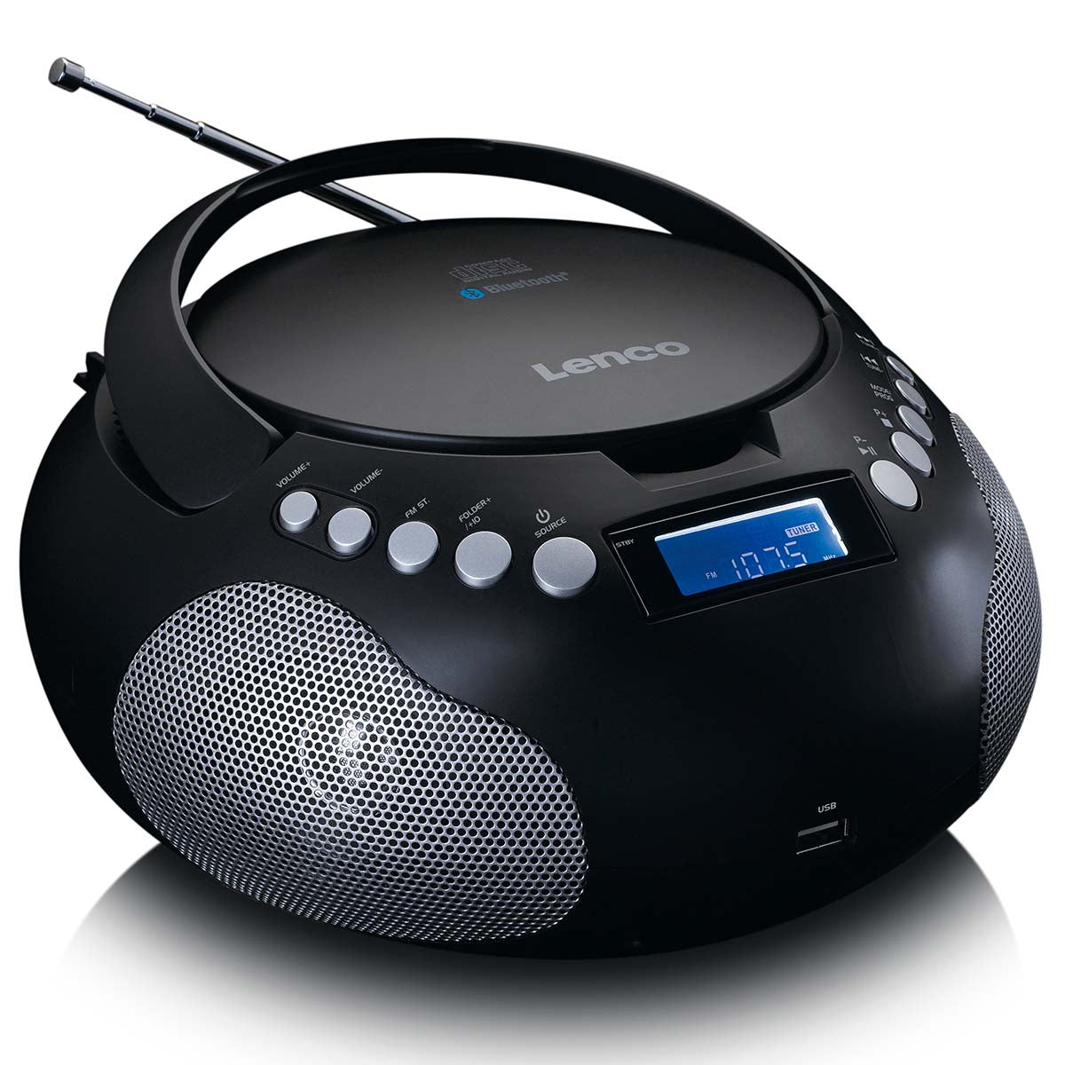 Tragbares Radio CD/MP3 mit USB und Bluetooth Schwarz