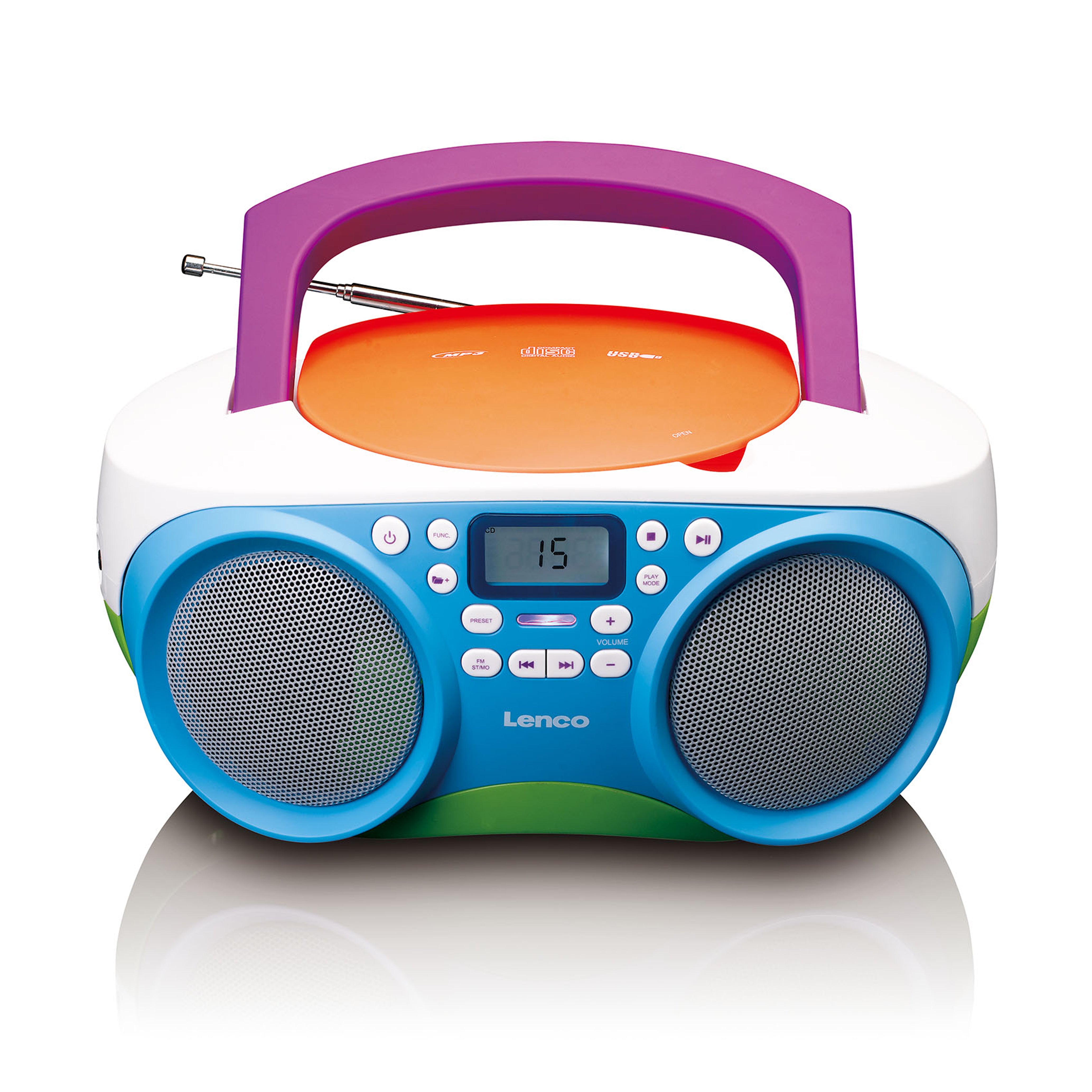 Tragbares FM-Radio und CD/USB-Spieler Mehrfarbig
