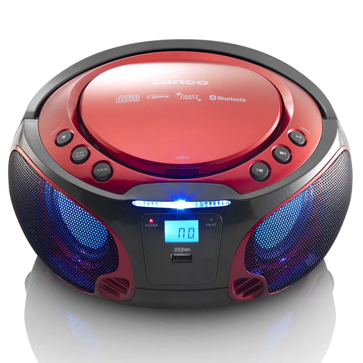 SCD-550RD Tragbares UKW-Radio CD/MP3/USB/Bluetooth-Player® mit LED-Beleuchtung Rot