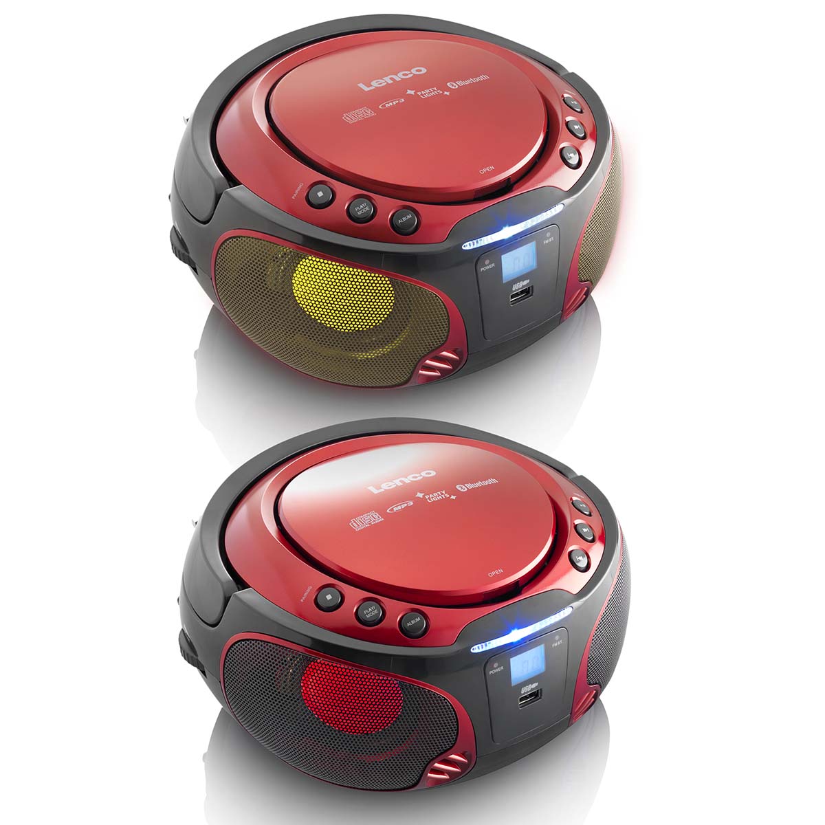 SCD-550RD Tragbares UKW-Radio CD/MP3/USB/Bluetooth-Player® mit LED-Beleuchtung Rot