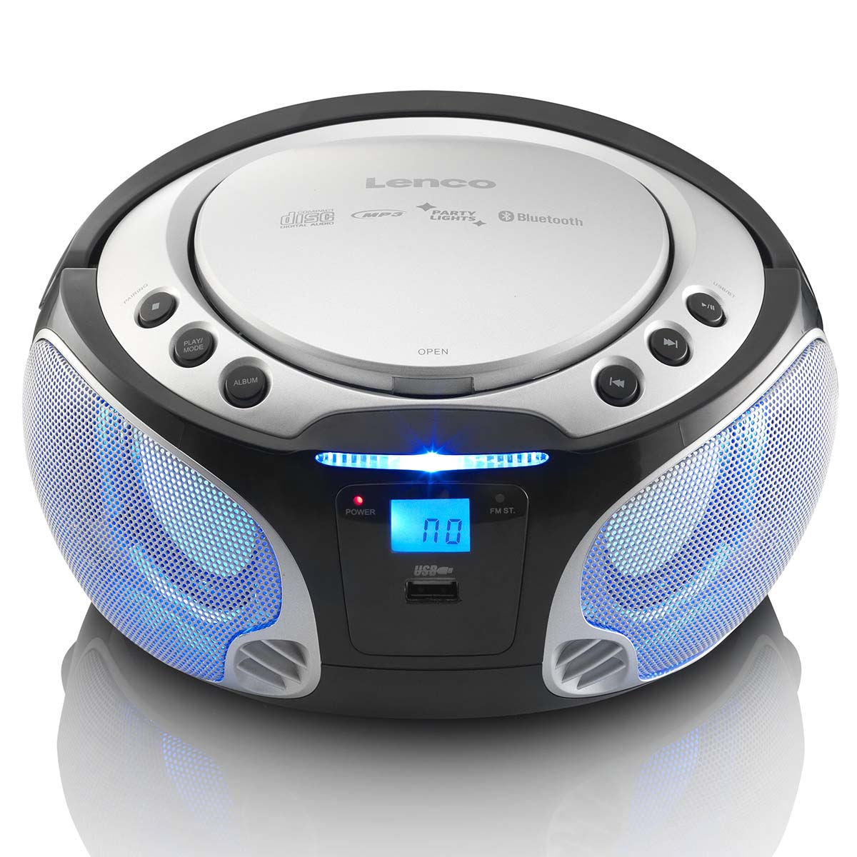 SCD-550SI Tragbares UKW-Radio CD/MP3/USB/Bluetooth-Player® mit LED-Beleuchtung Silber
