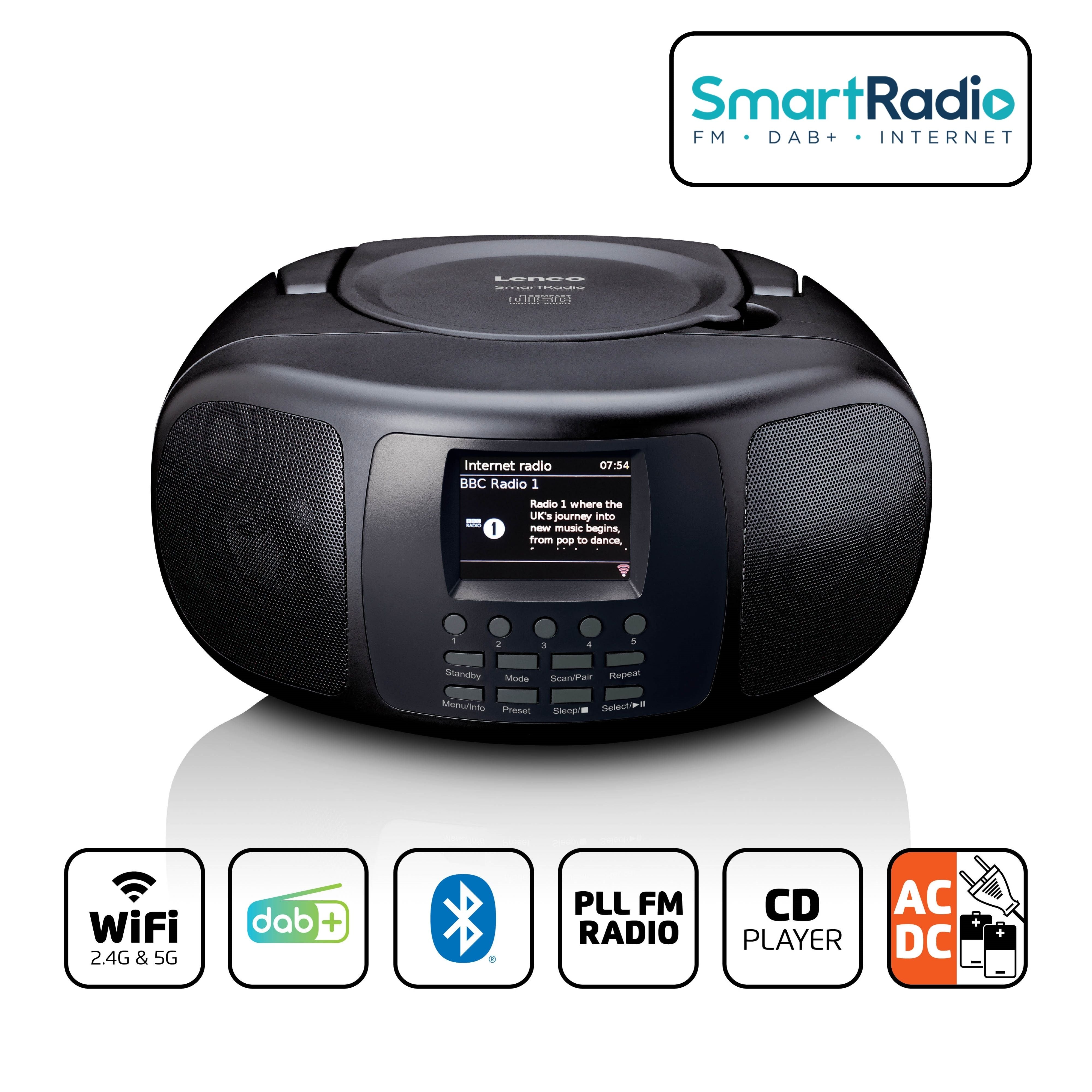 Tragbares Internetradio mit DAB+/FM, Bluetooth®, CD-Player und großem LCD-Farbdisplay Schwarz