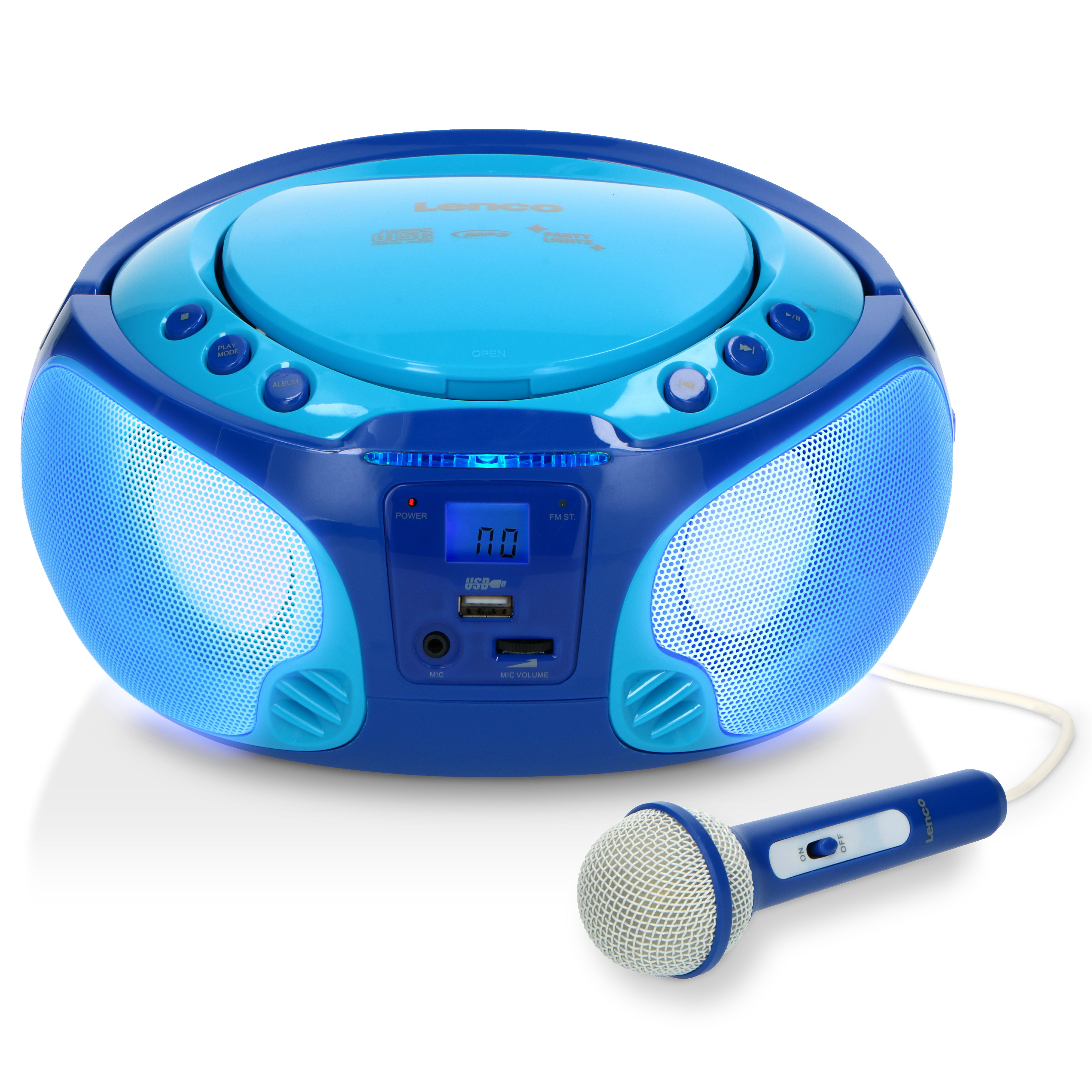 Tragbares FM Radio CD/MP3/USB Mikrofon & Lichteffekte Blau