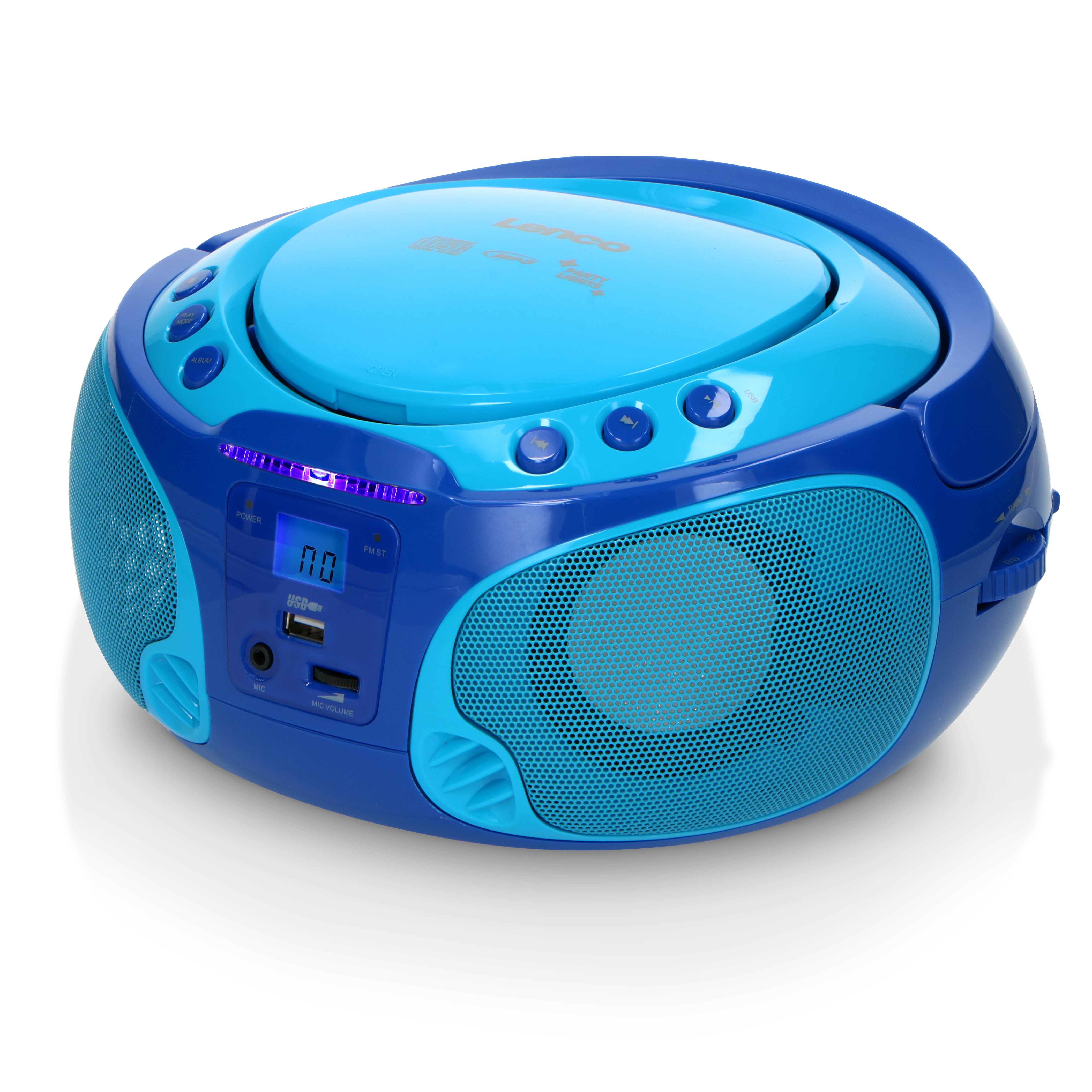 Tragbares FM Radio CD/MP3/USB Mikrofon & Lichteffekte Blau