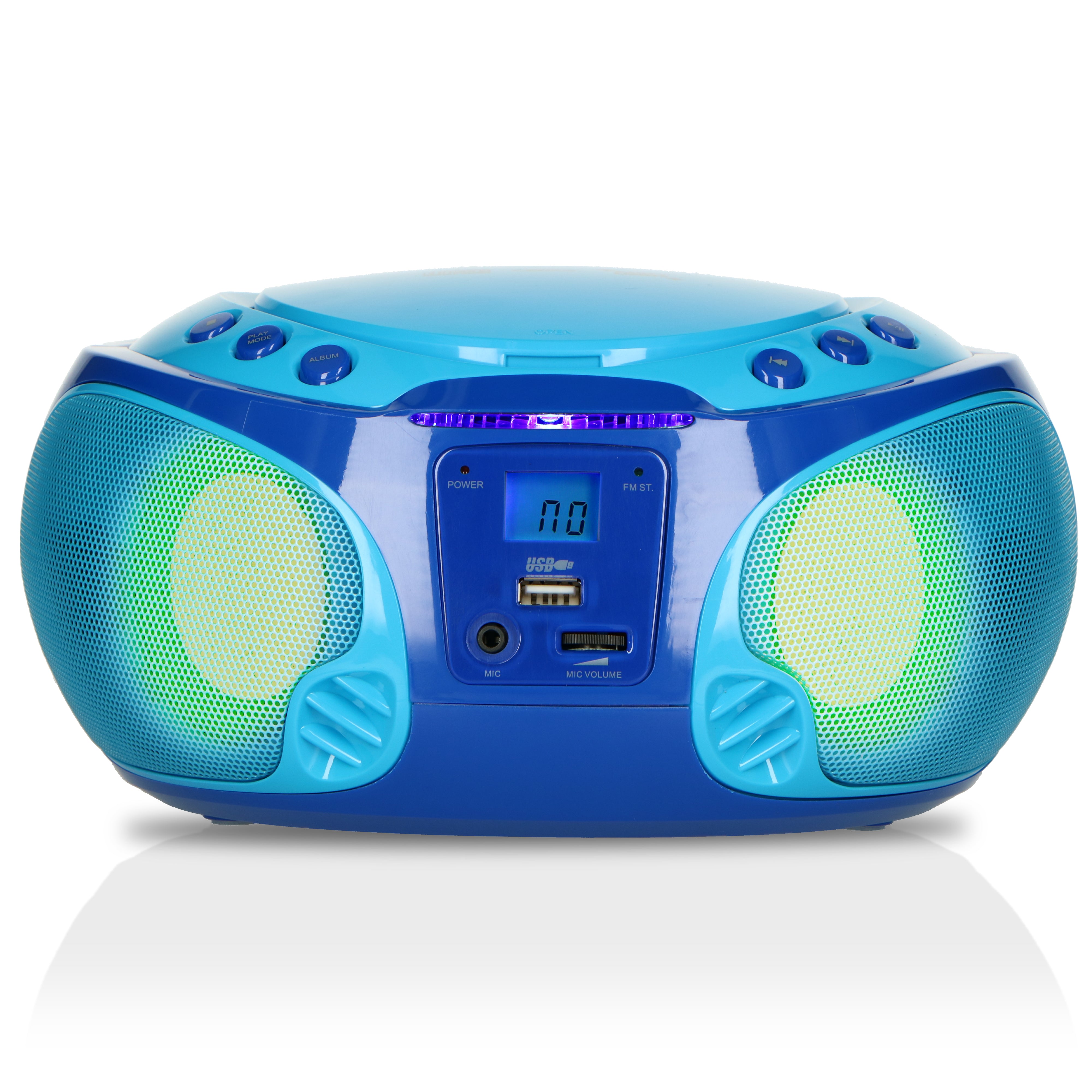 Tragbares FM Radio CD/MP3/USB Mikrofon & Lichteffekte Blau