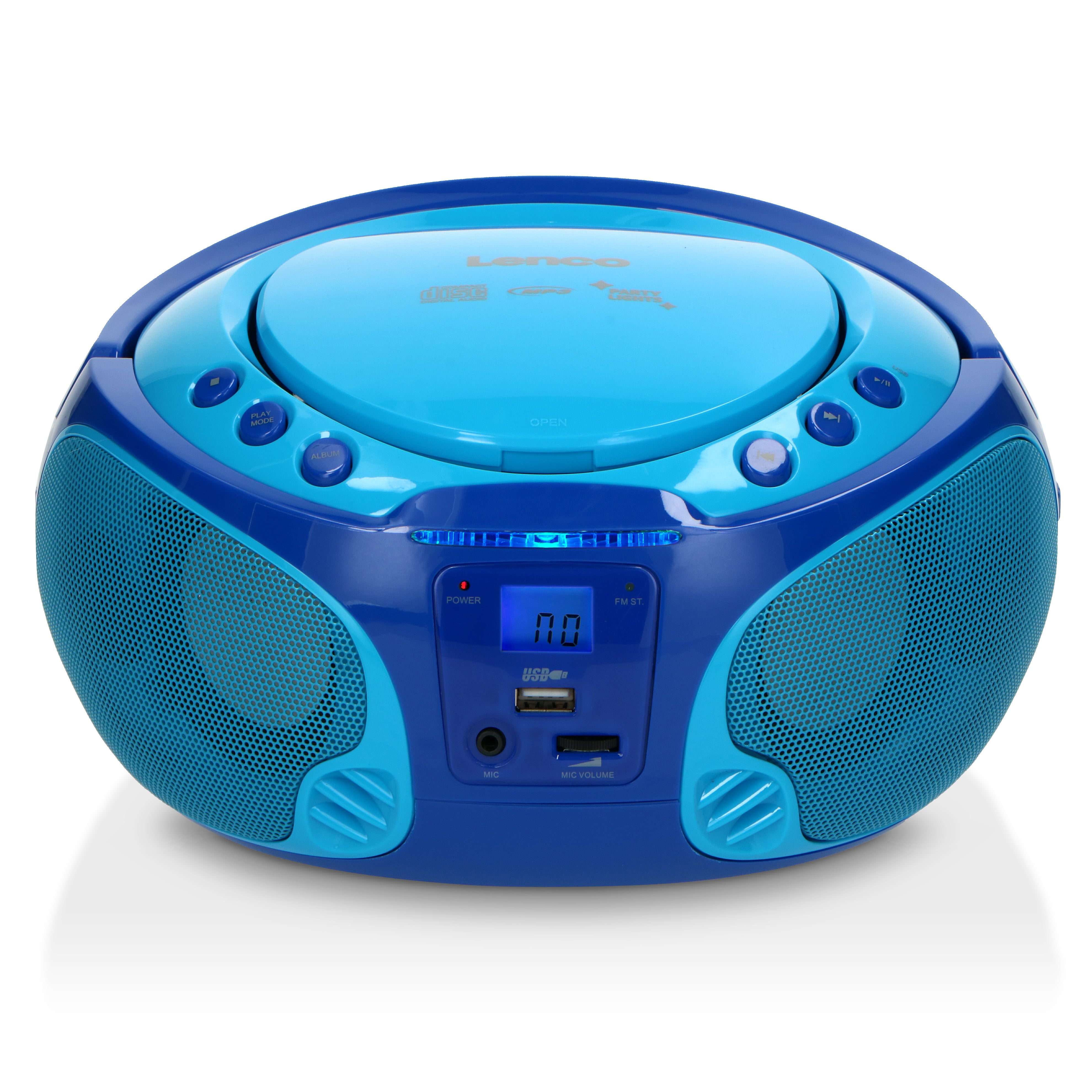 Tragbares FM Radio CD/MP3/USB Mikrofon & Lichteffekte Blau