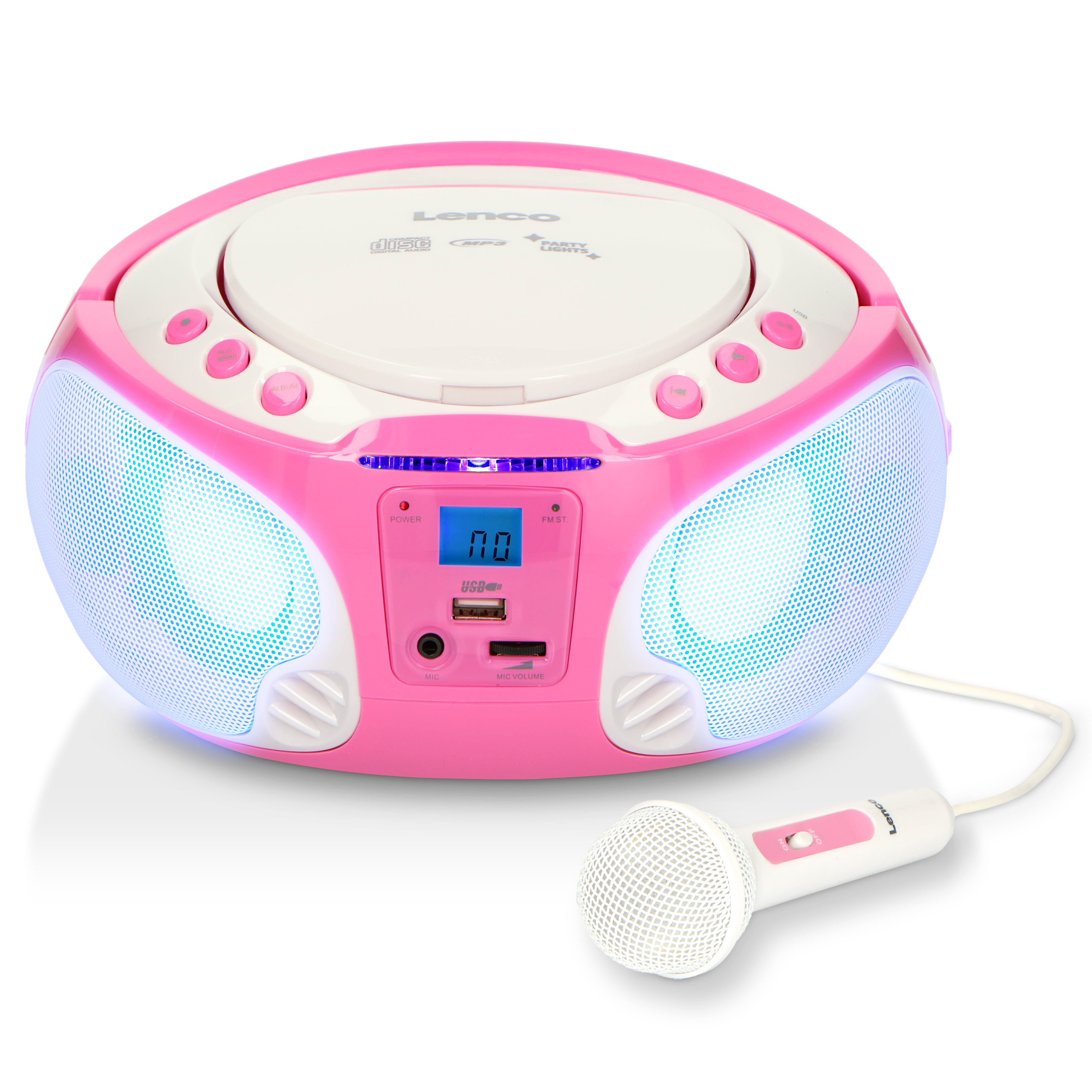 Tragbares FM Radio CD/MP3/USB Mikrofon & Lichteffekte Rosa