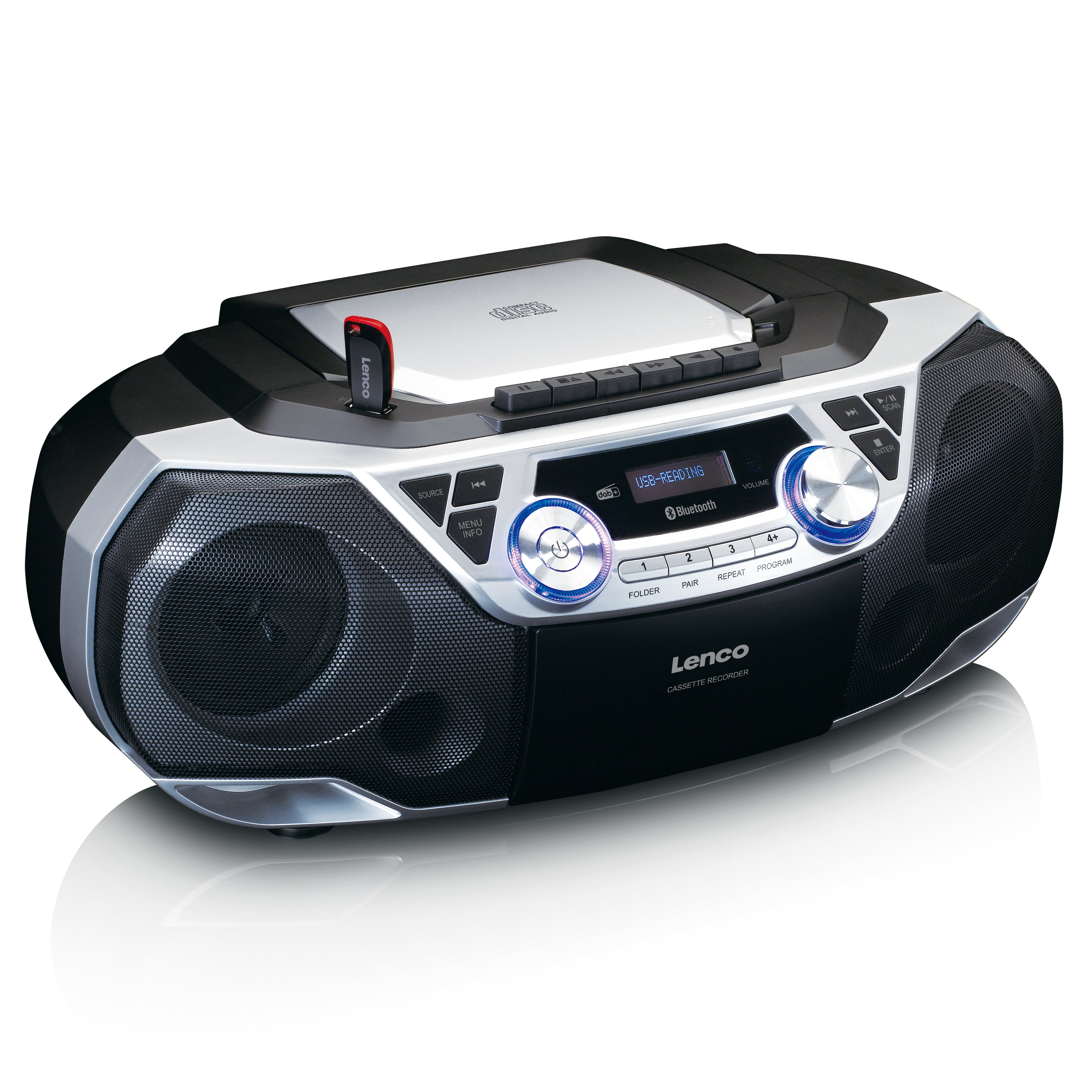 Tragbare Boombox mit DAB+/FM-Radio, Bluetooth®, CD, Kassettenrecorder und USB-Player Silber