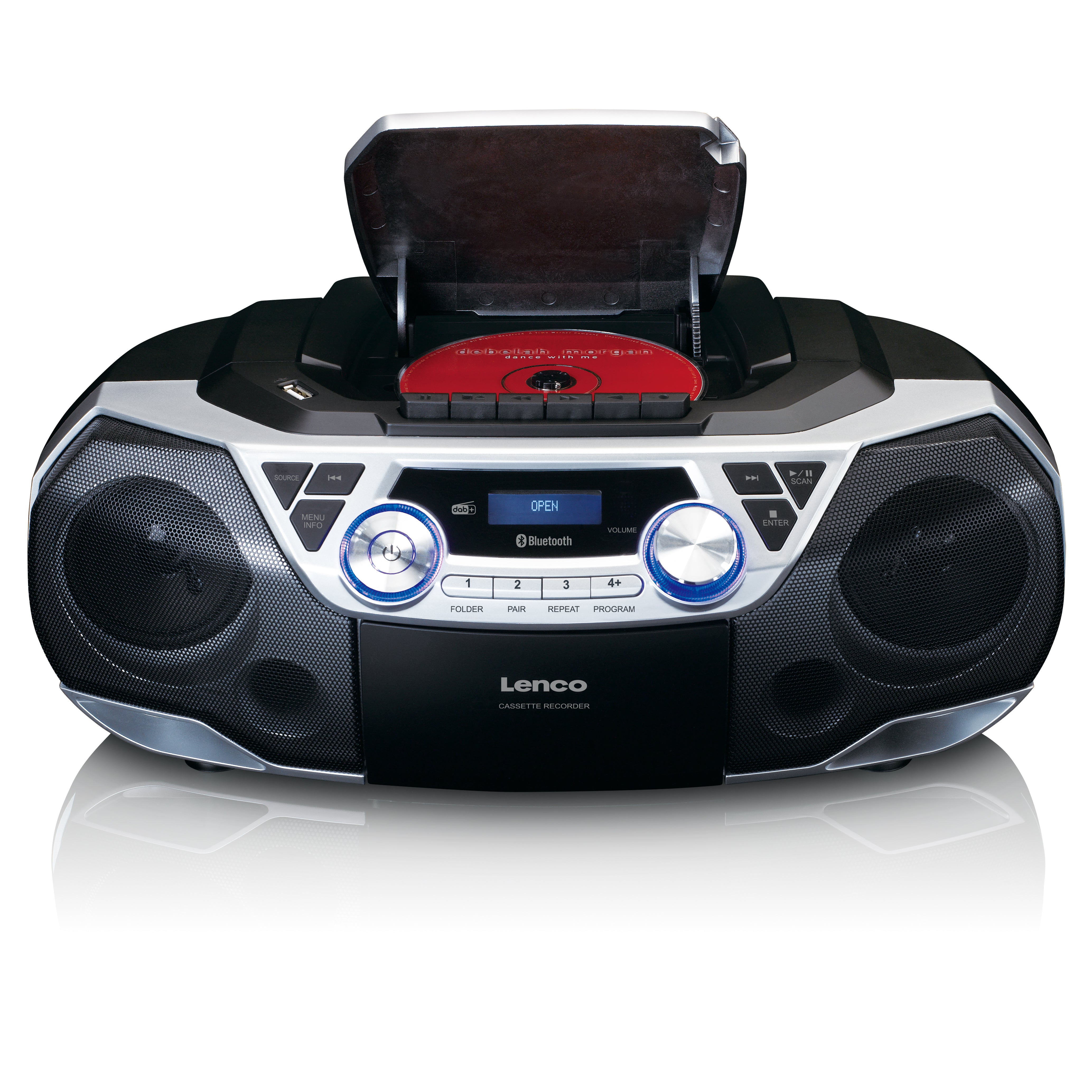 Tragbare Boombox mit DAB+/FM-Radio, Bluetooth®, CD, Kassettenrecorder und USB-Player Silber