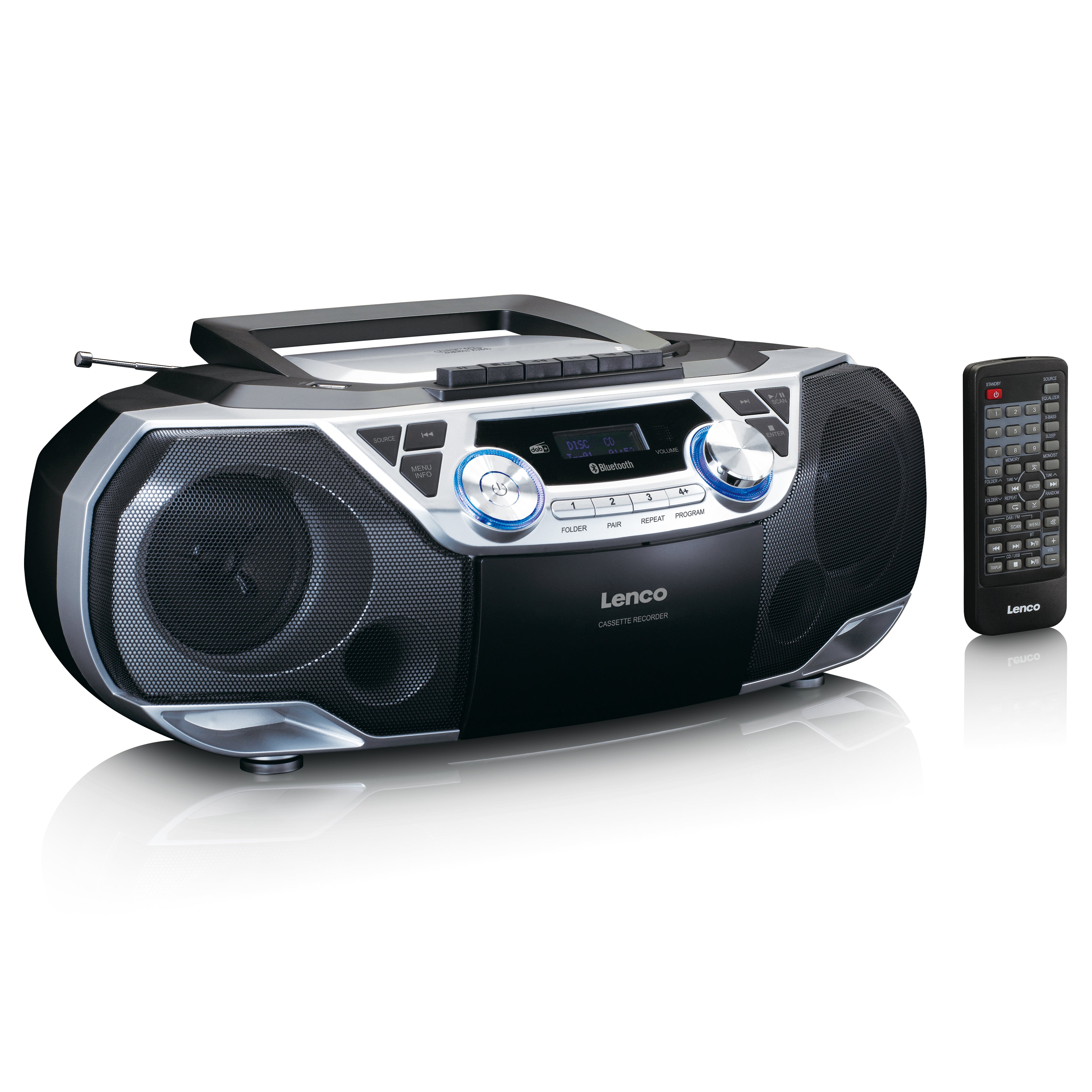 Tragbare Boombox mit DAB+/FM-Radio, Bluetooth®, CD, Kassettenrecorder und USB-Player Silber