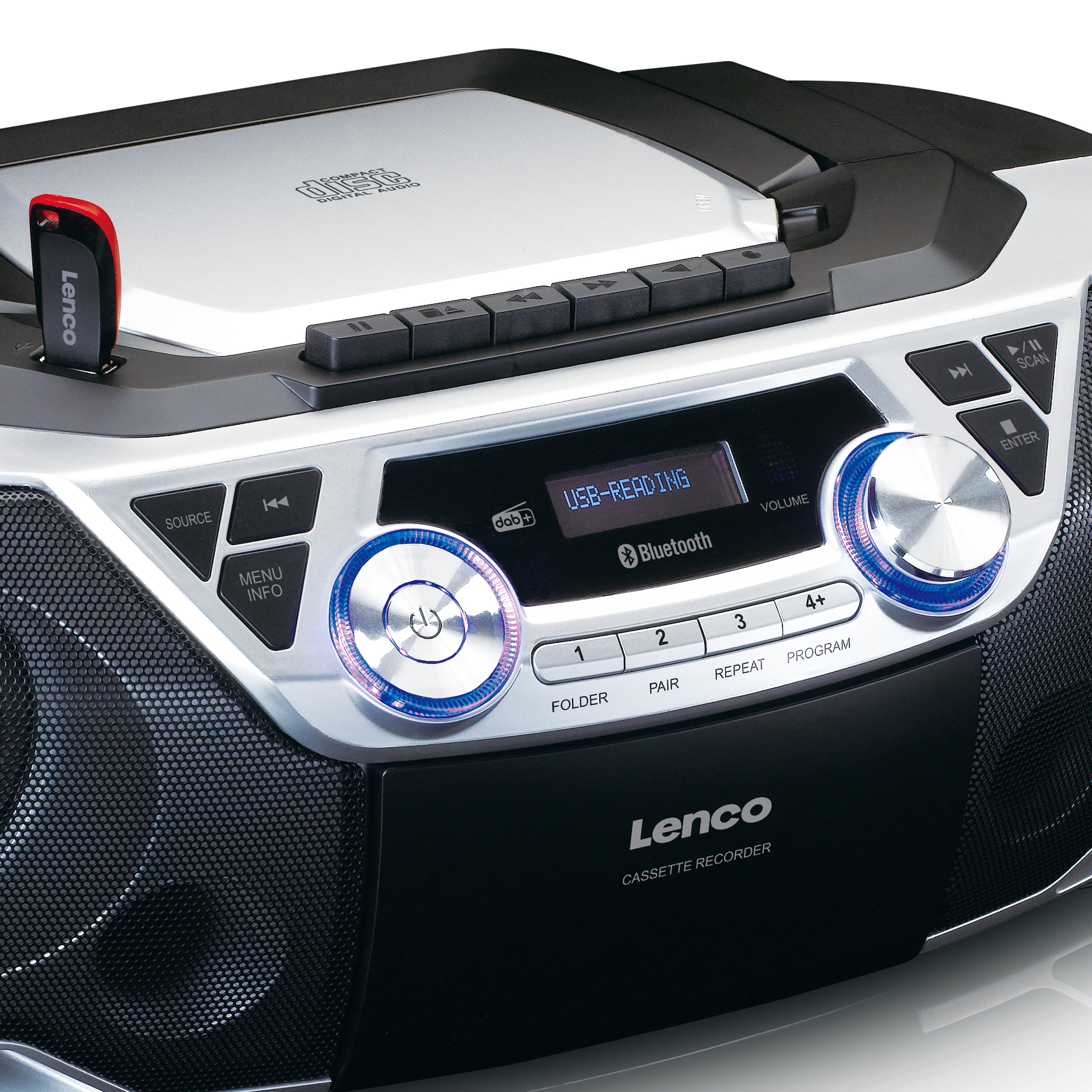 Tragbare Boombox mit DAB+/FM-Radio, Bluetooth®, CD, Kassettenrecorder und USB-Player Silber