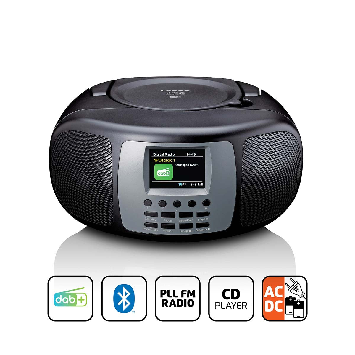 Tragbares DAB+/FM-Radio mit Bluetooth® CD-Player und großem LCD-Farbdisplay Schwarz
