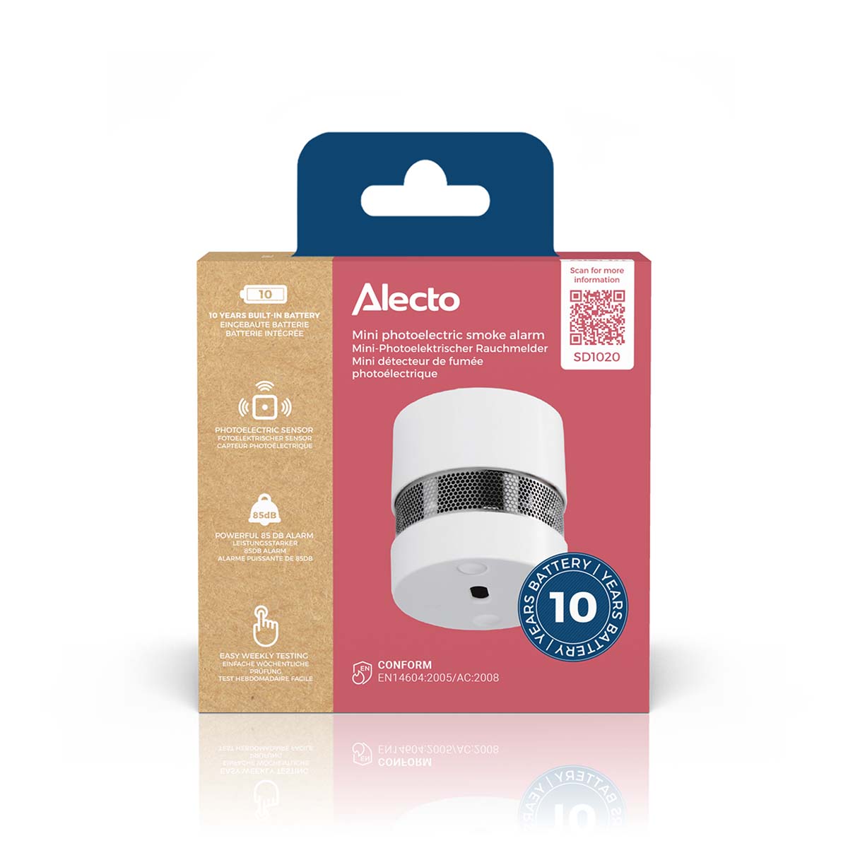 Mini-Rauchmelder mit 10 Jahren Batterie- und Sensorlaufzeit Weiß