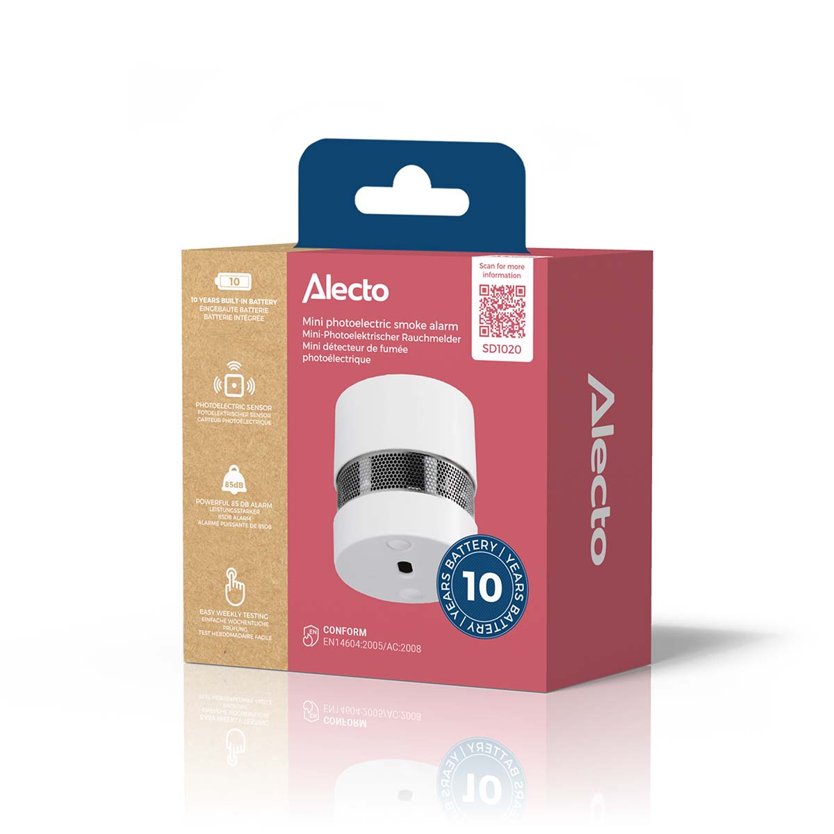 Mini-Rauchmelder mit 10 Jahren Batterie- und Sensorlaufzeit Weiß