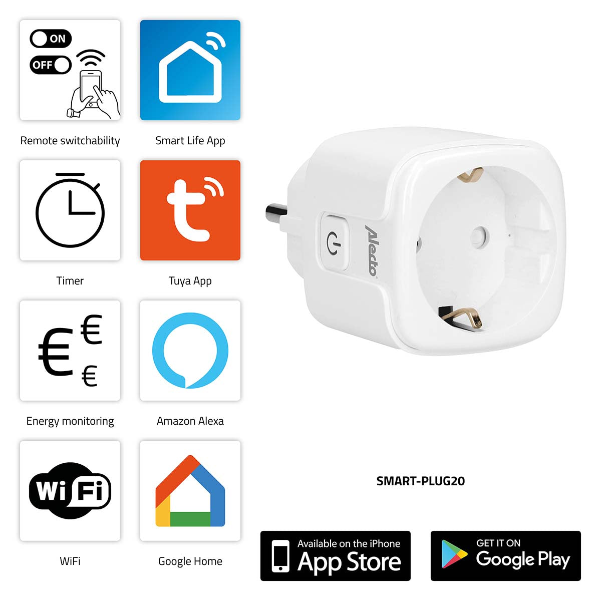 SMART-PLUG20 Smarte Wi-Fi-Steckdose mit Energiewächter 16A 3680W