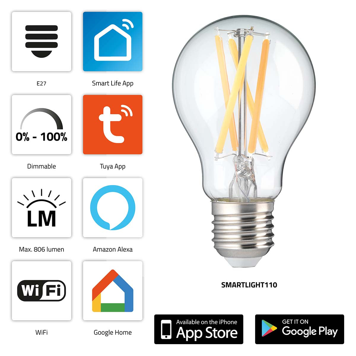 SMARTLIGHT110 Smart-Filament-LED-Lampe mit Wi-Fi