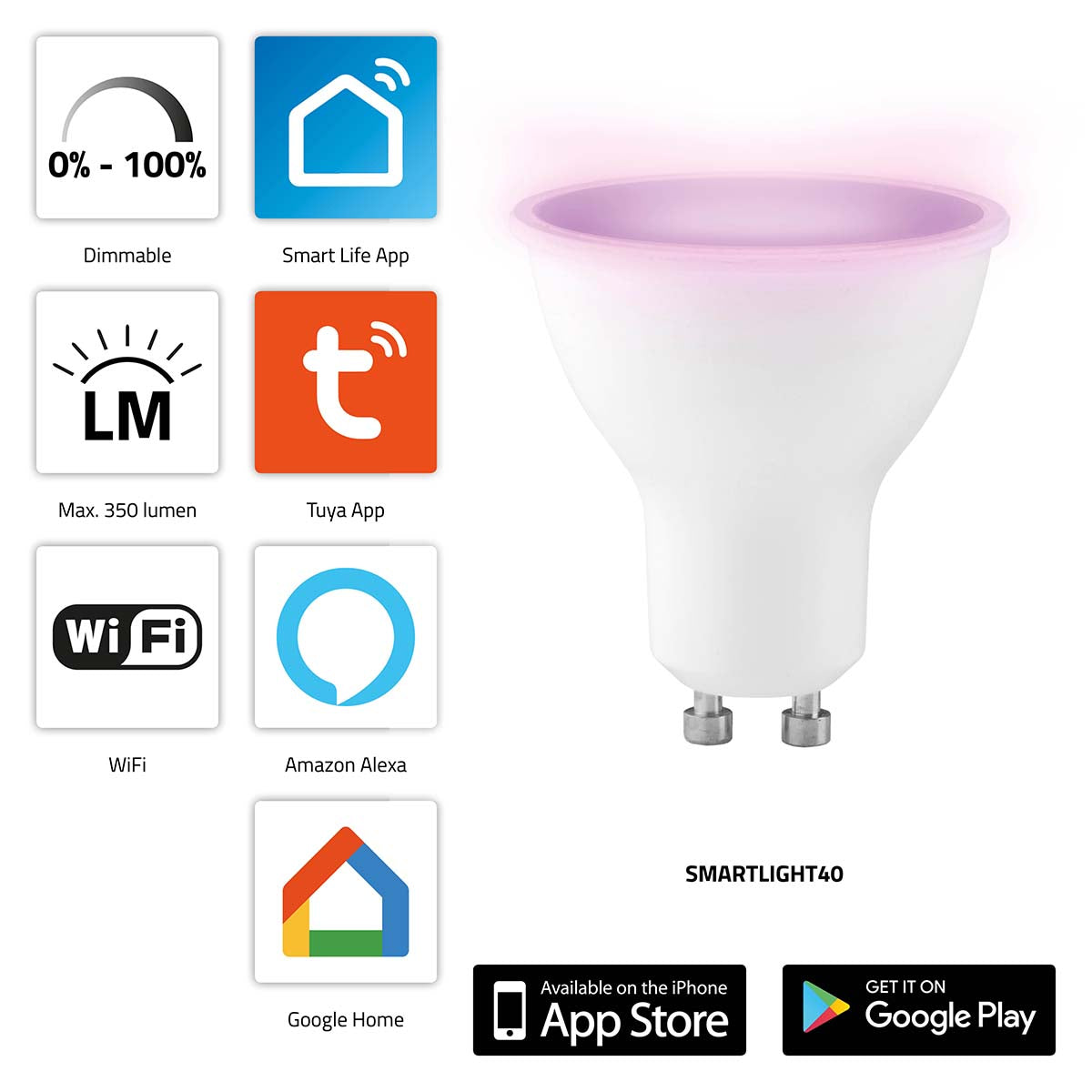 SMARTLIGHT40 Smarte LED-Farblampe mit Wi-Fi