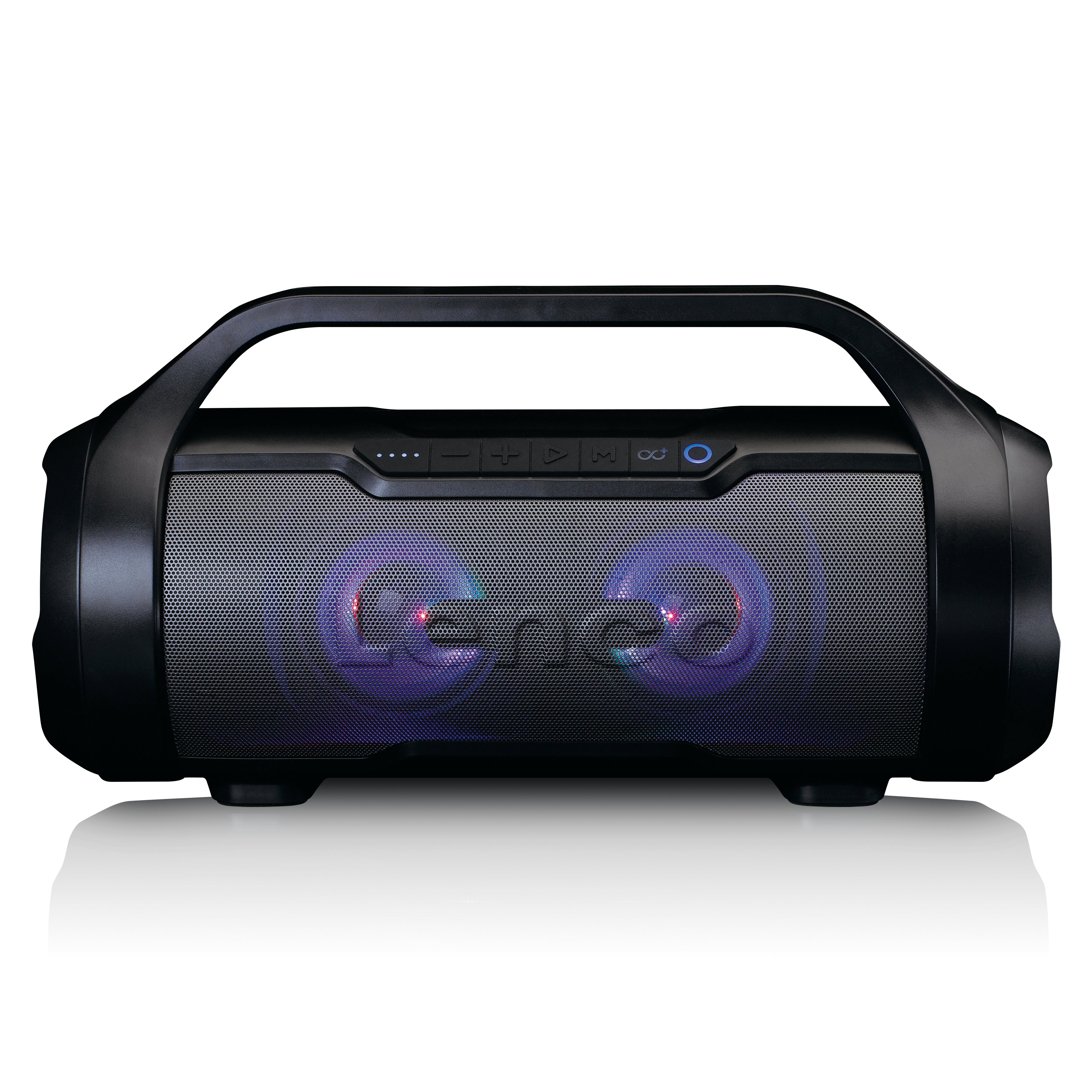 Spritzwassergeschützter Bluetooth®-Lautsprecher mit FM-Radio, USB, SD und Party-Licht Schwarz