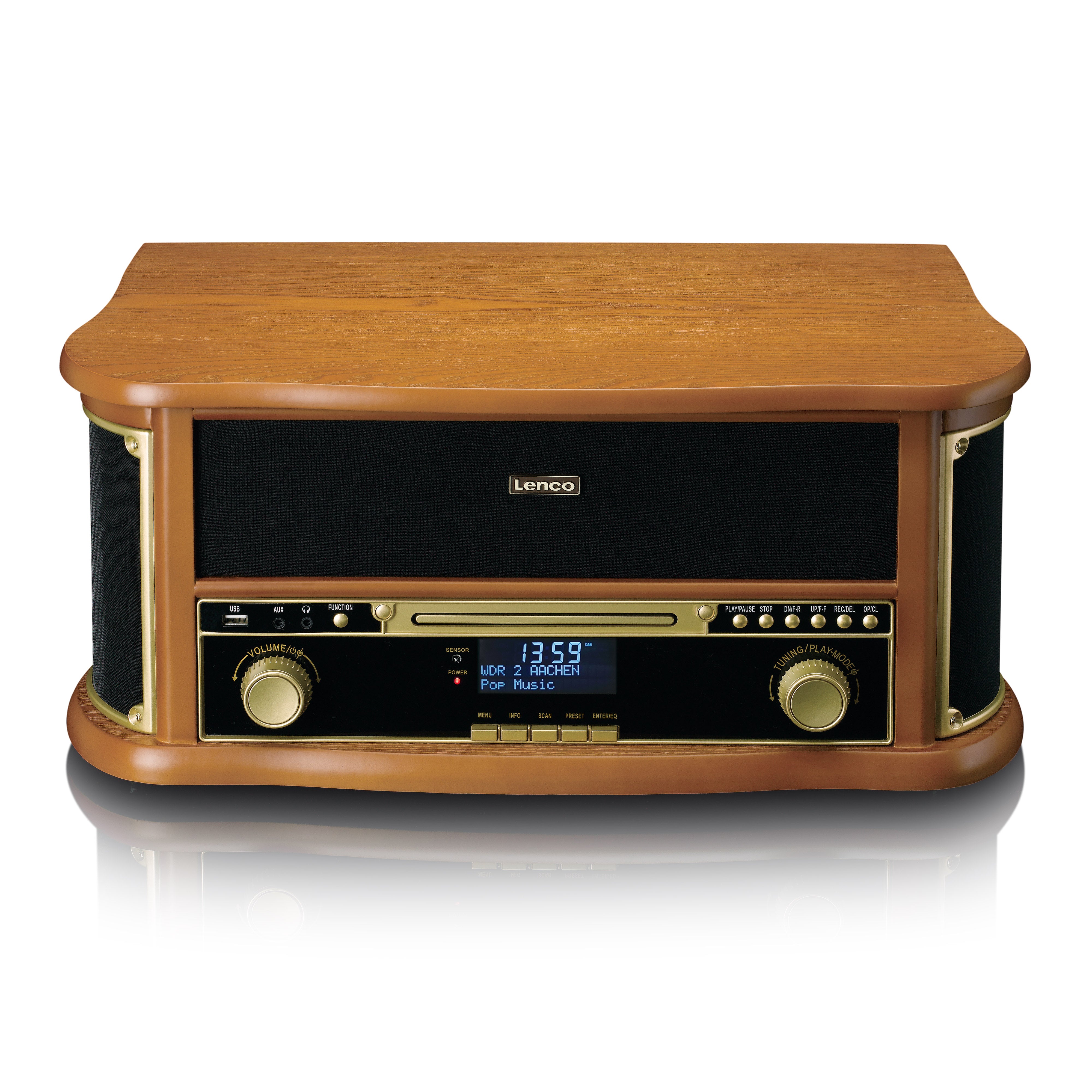 Retro-Plattenspieler aus Holz mit Bluetooth®, DAB+/FM-Radio, USB-Verschlüsselung, CD-Player, Kassettenspieler und eingebauten Lautsprechern