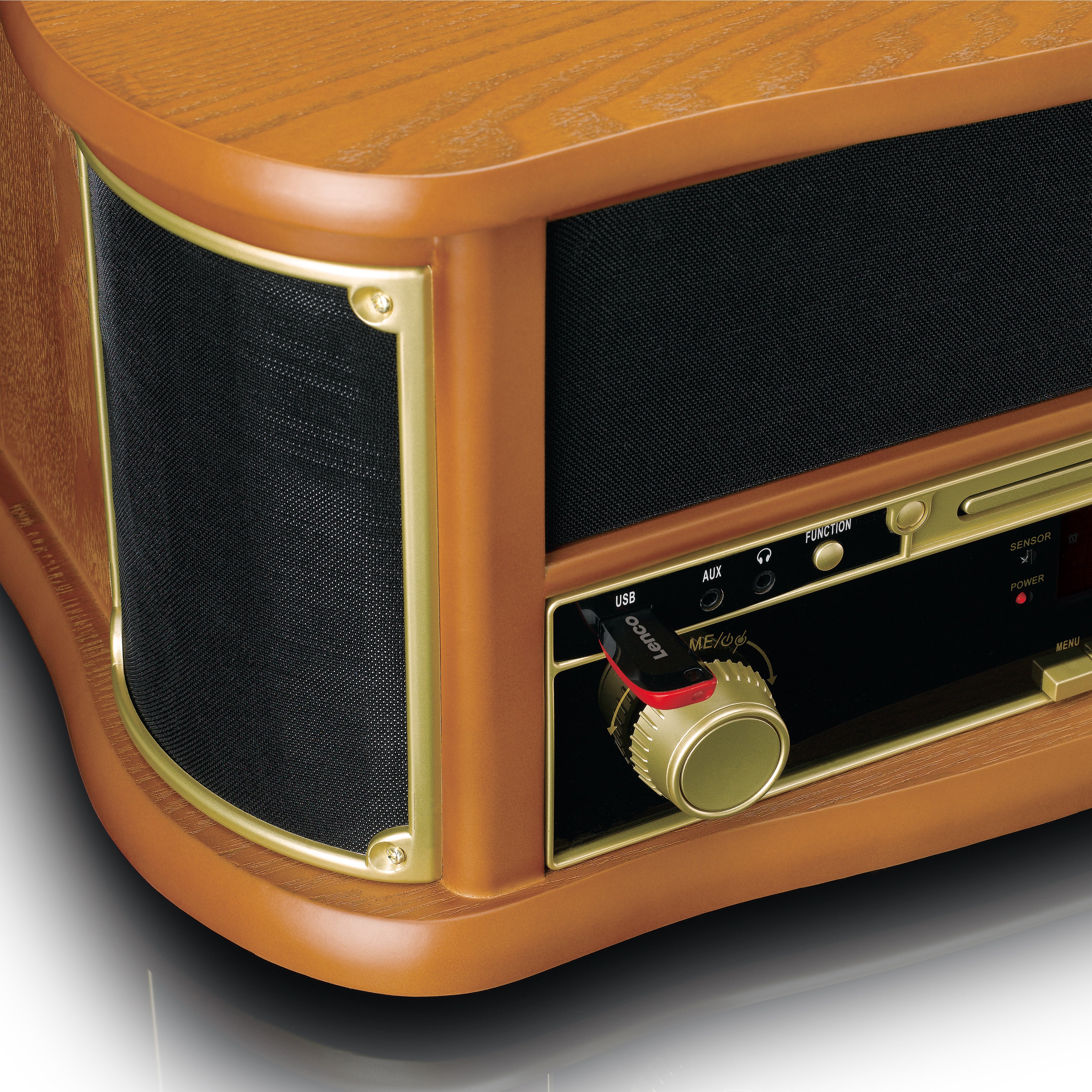Retro-Plattenspieler aus Holz mit Bluetooth®, DAB+/FM-Radio, USB-Verschlüsselung, CD-Player, Kassettenspieler und eingebauten Lautsprechern