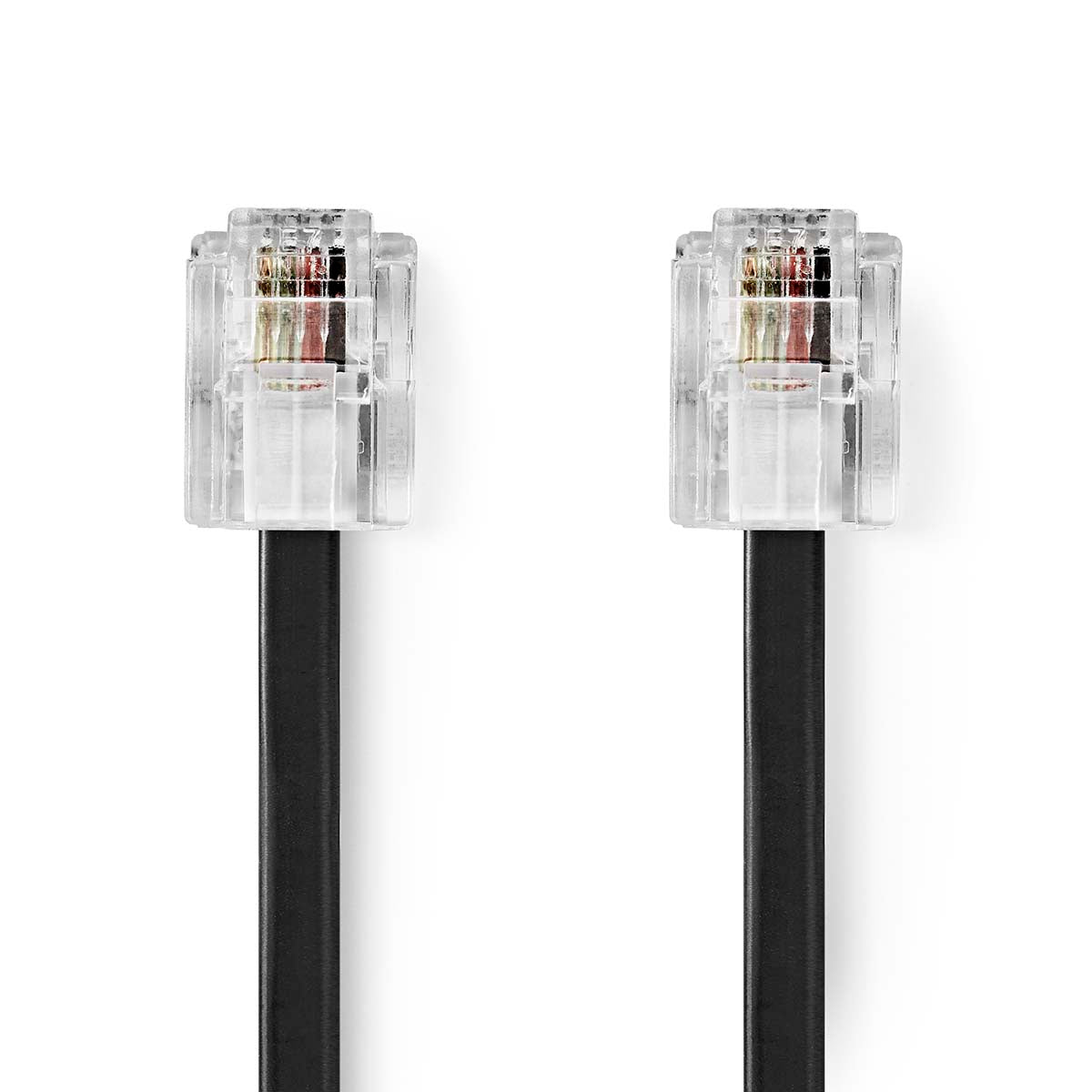 Telefonkabel | RJ11 Stecker | RJ11 Stecker | 10.0 m | Kabeldesign: Flach | Beschichtung: Vergoldet | Kabeltyp: RJ11 | Schwarz | Label